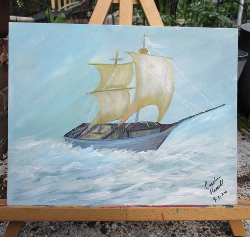 Art Painting Canvas Panel Unframed Rough Water Sailing Sailboat