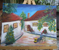 Art Painting Canvas Panel Unframed Cottage Courtyard