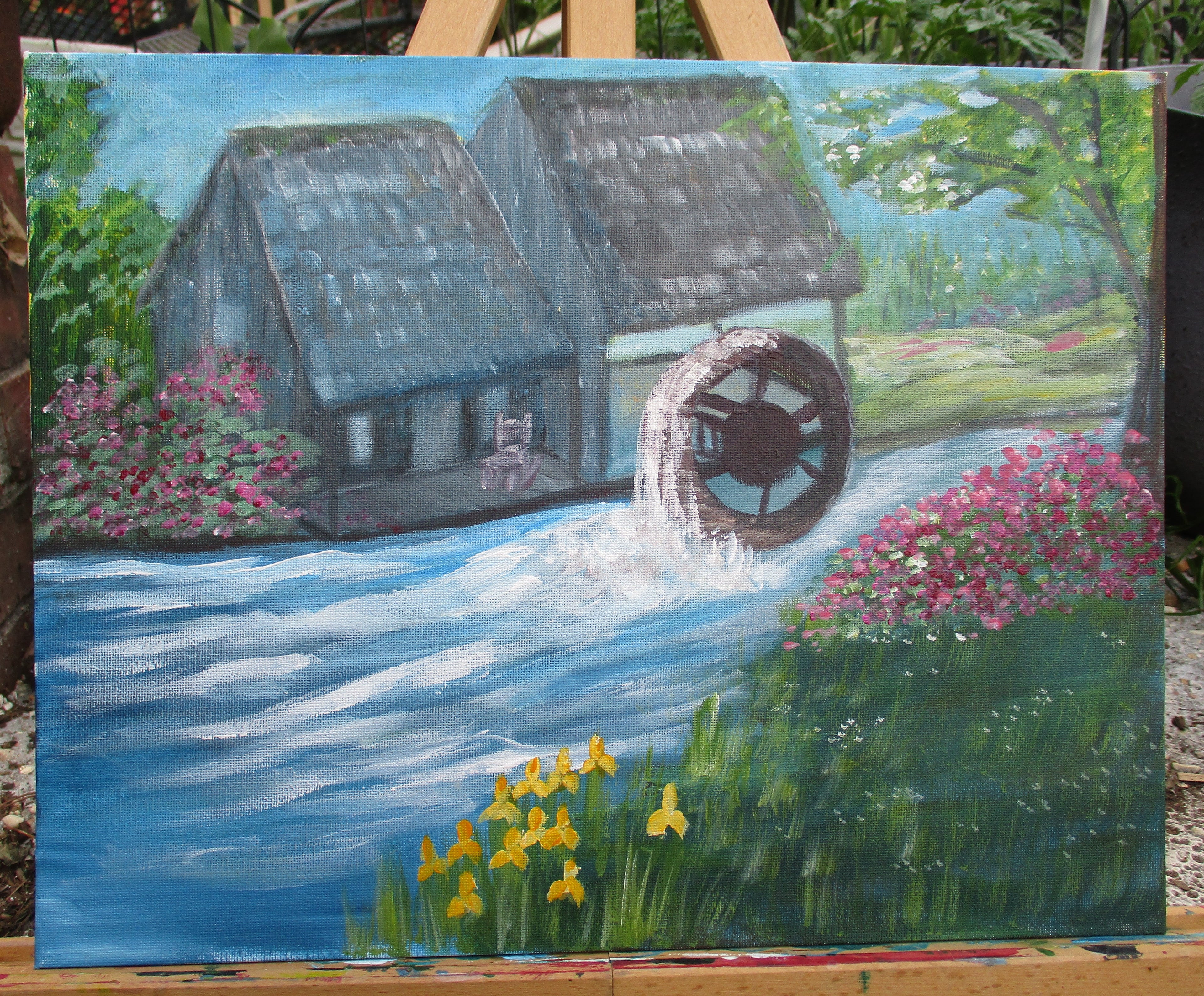 Painted Canvas Art Water Wheel Mill 14x11 Painting