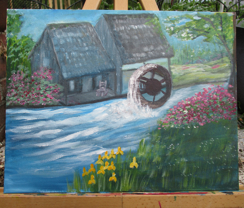 Painted Canvas Art Water Wheel Mill 14x11 Painting