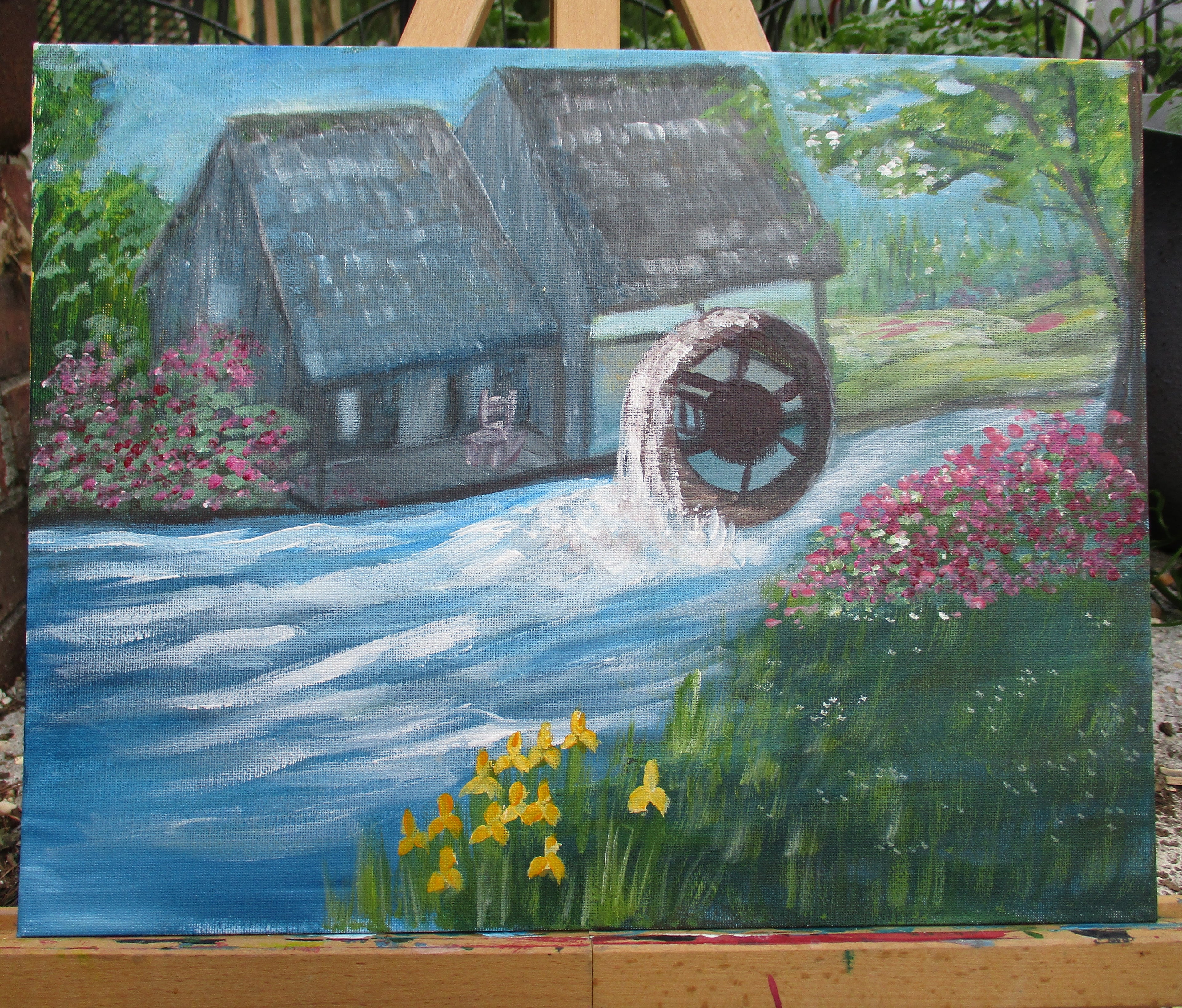 Painted Canvas Art Water Wheel Mill 14x11 Painting