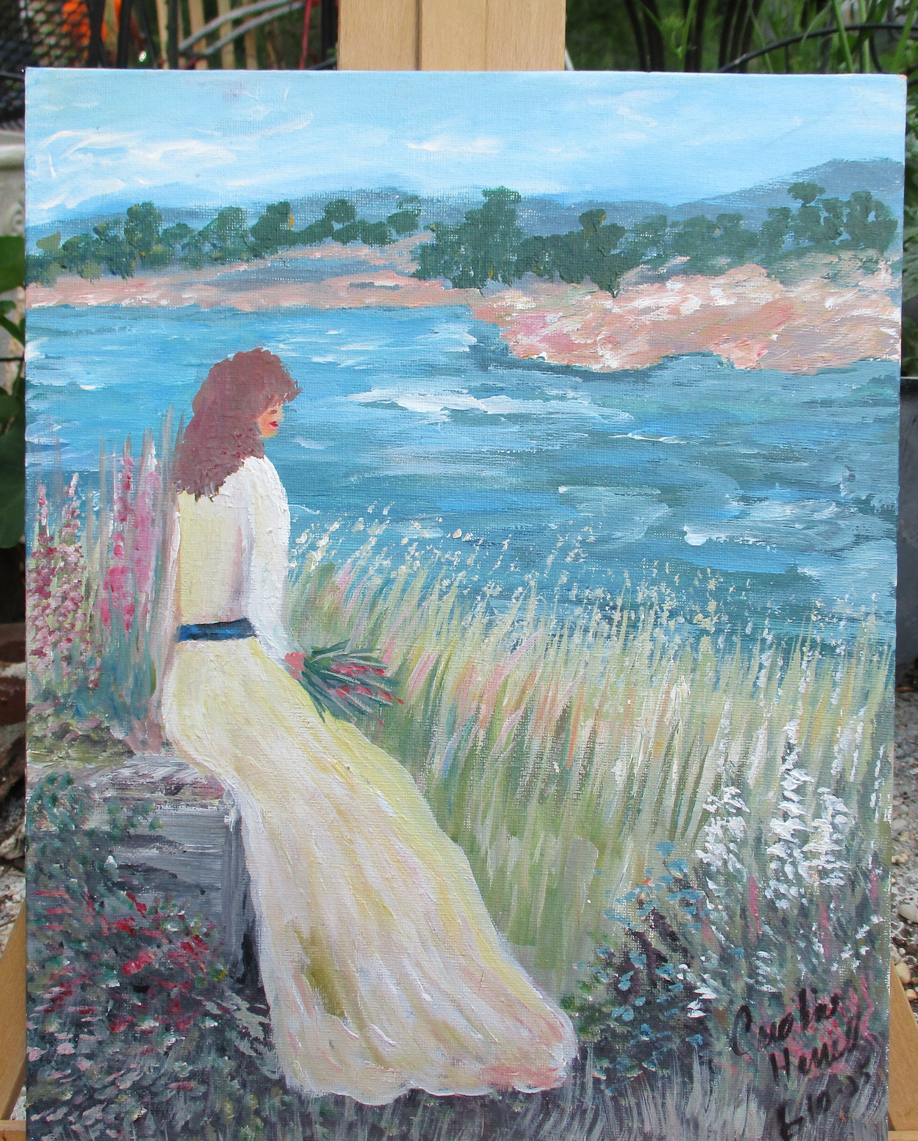 Painted Canvas Art 2 piece Women Flowers Landscape 11x14 unframed