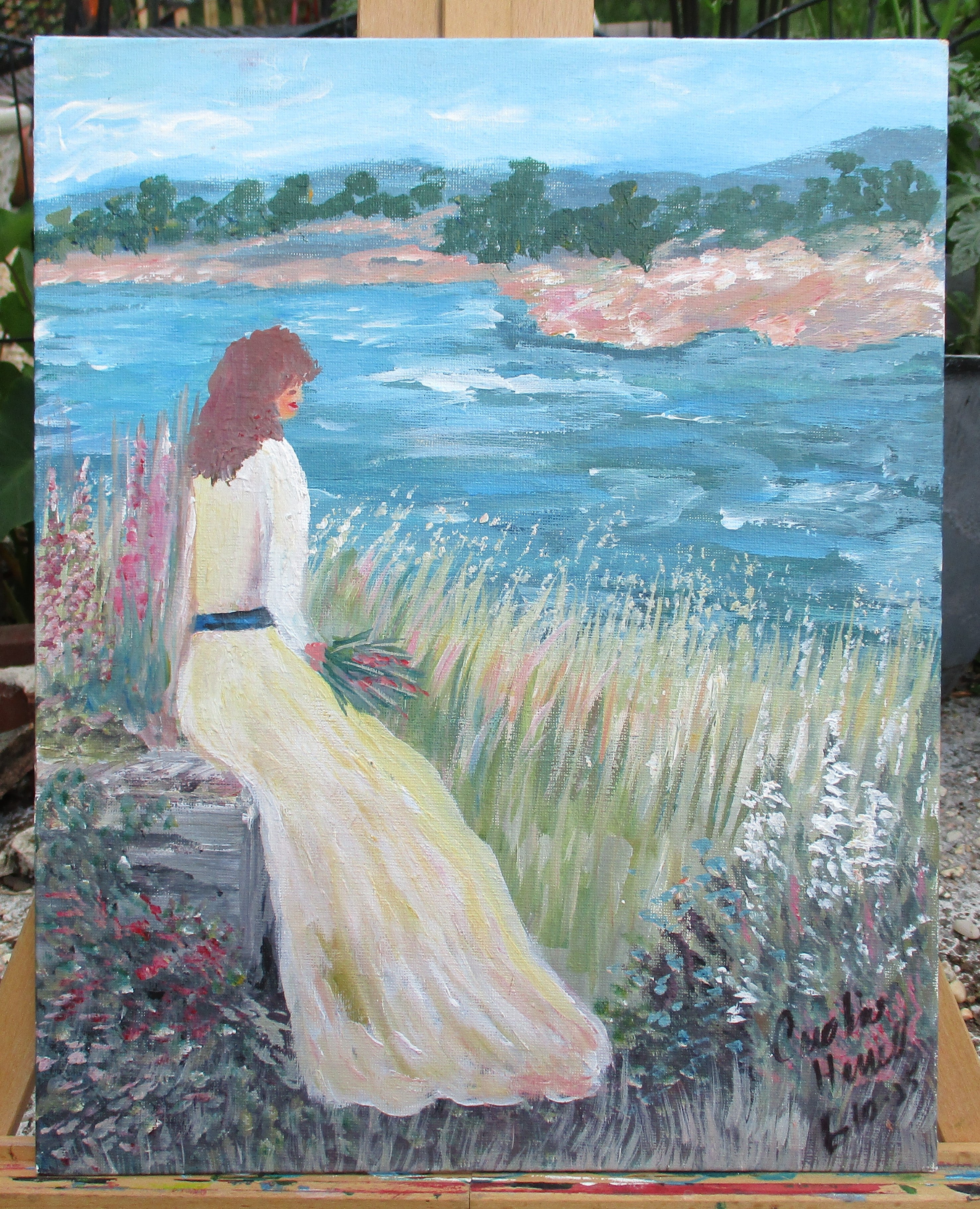 Painted Canvas Art 2 piece Women Flowers Landscape 11x14 unframed
