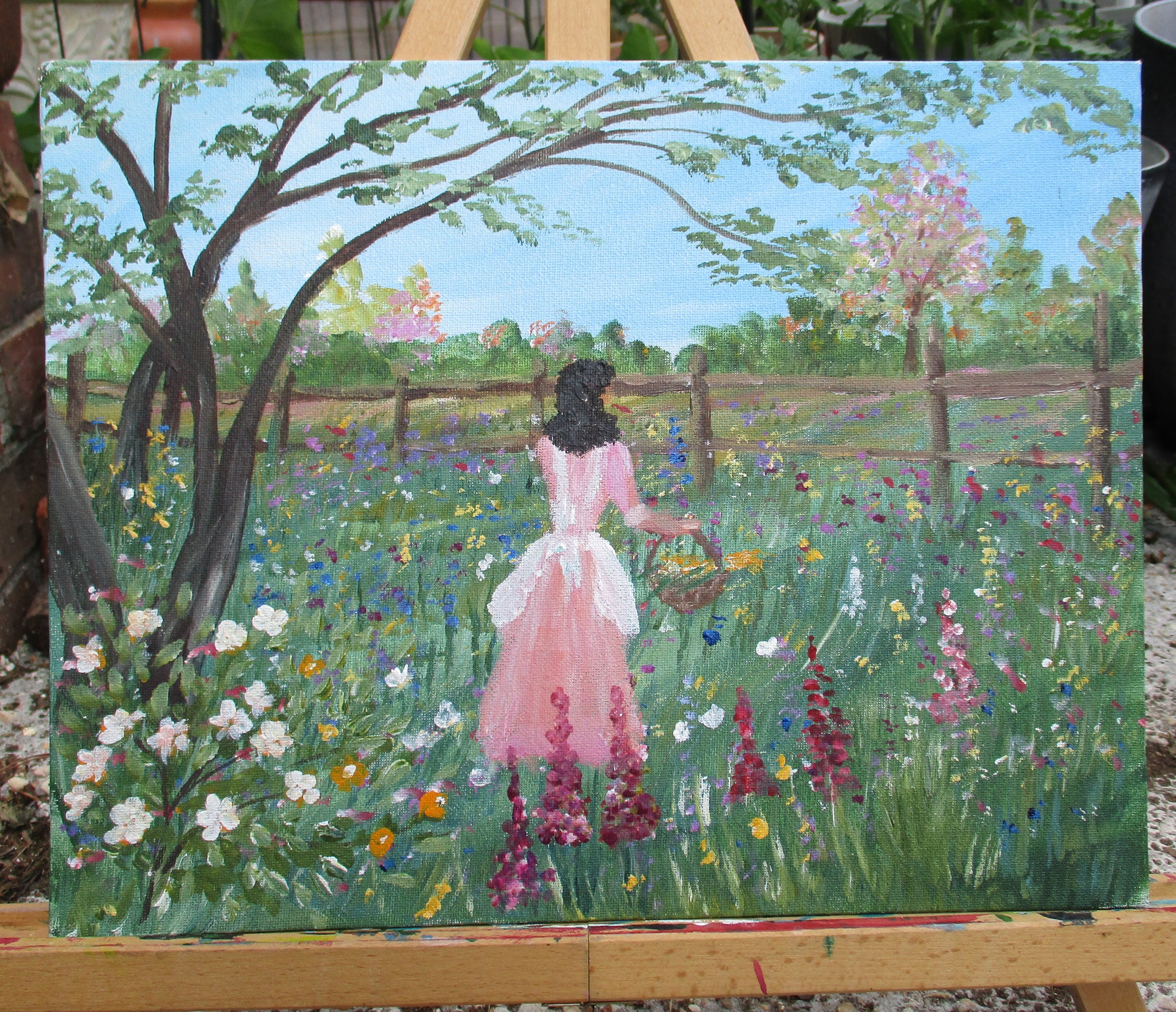 Painted Canvas Art 2 piece Women Flowers Landscape 11x14 unframed