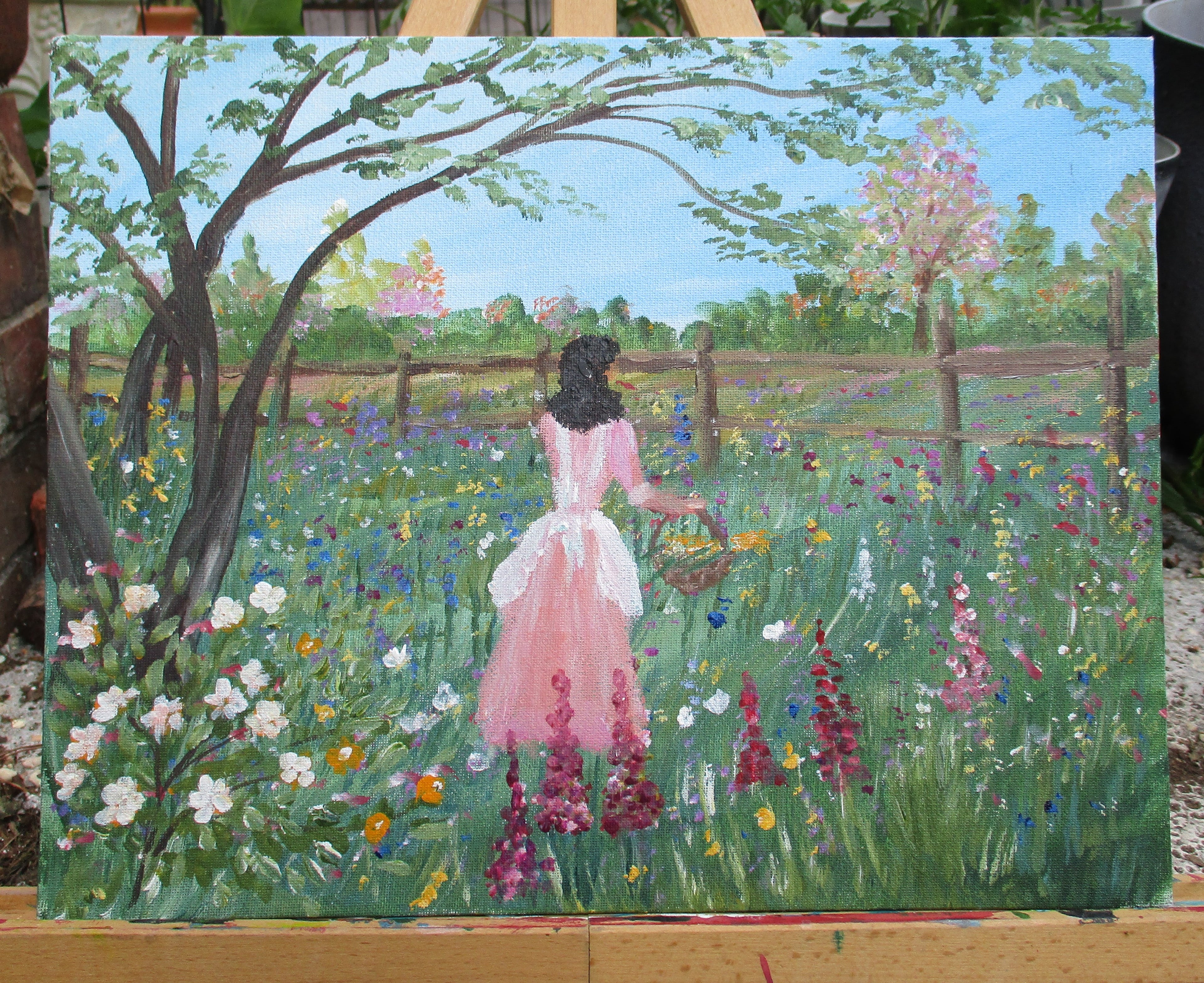 Painted Canvas Art 2 piece Women Flowers Landscape 11x14 unframed