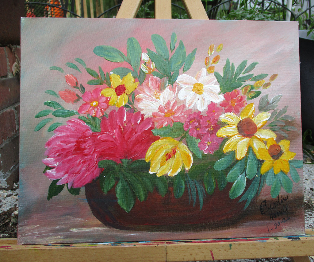Painted Canvas Art Bowl of Flowers 11 x 14 painting