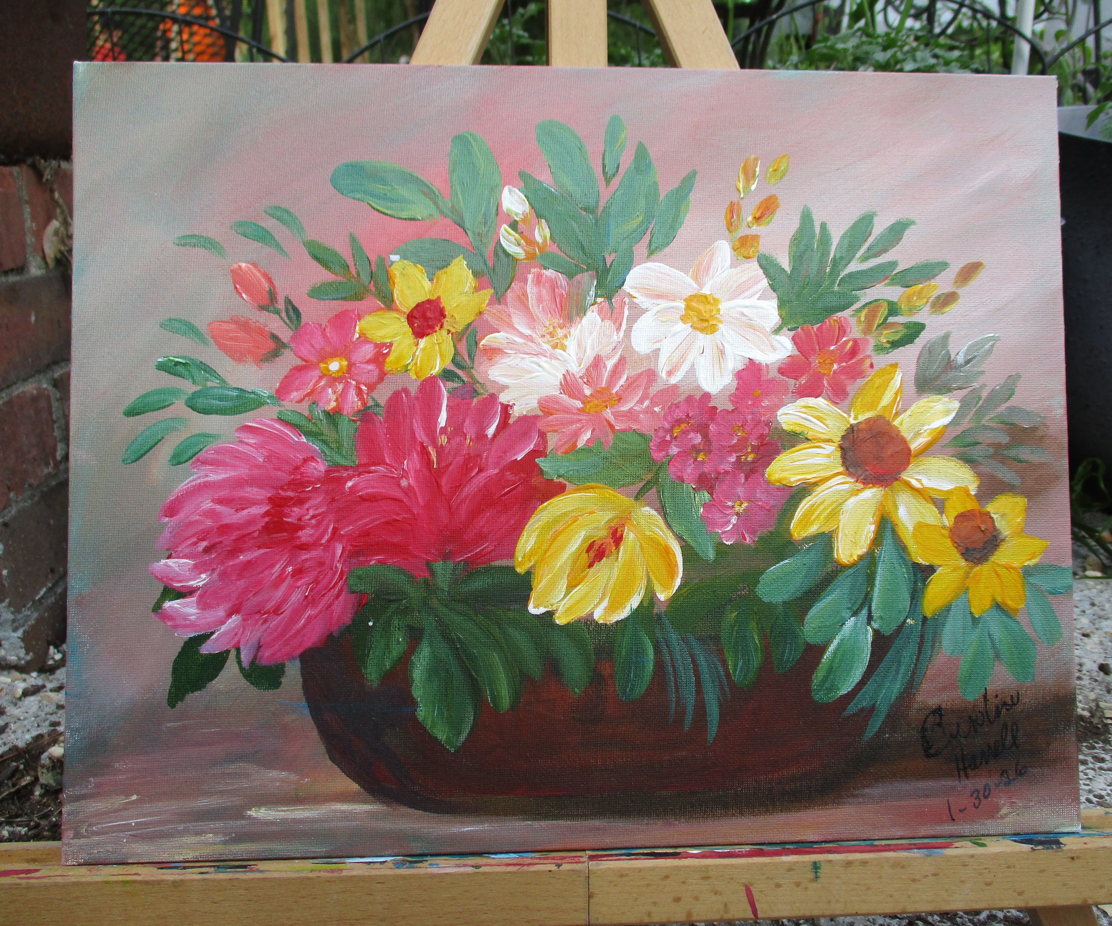 Painted Canvas Art Bowl of Flowers 11 x 14 painting
