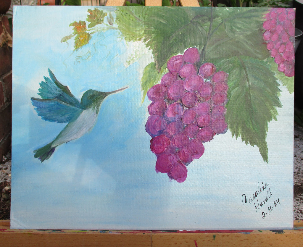 Painted Canvas Art Grapevine Hummingbird Painting 11x14