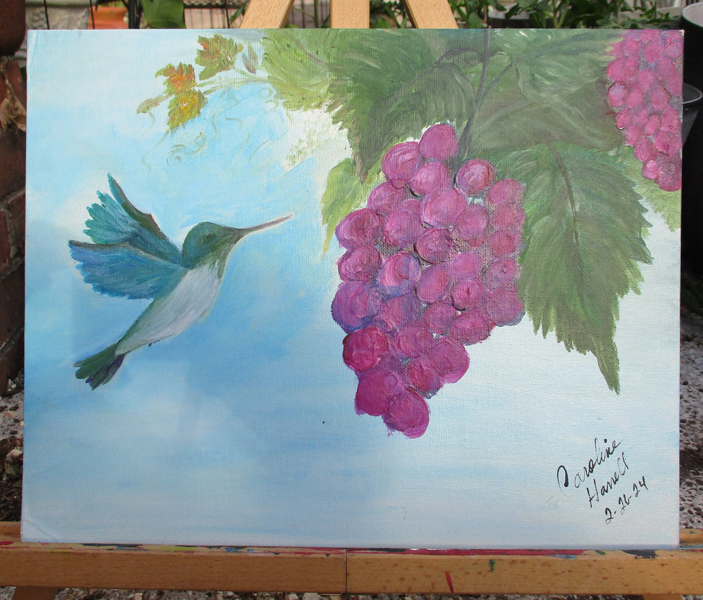 Painted Canvas Art Grapevine Hummingbird Painting 11x14