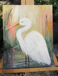 Painted Canvas Art Egret Painting 14x11