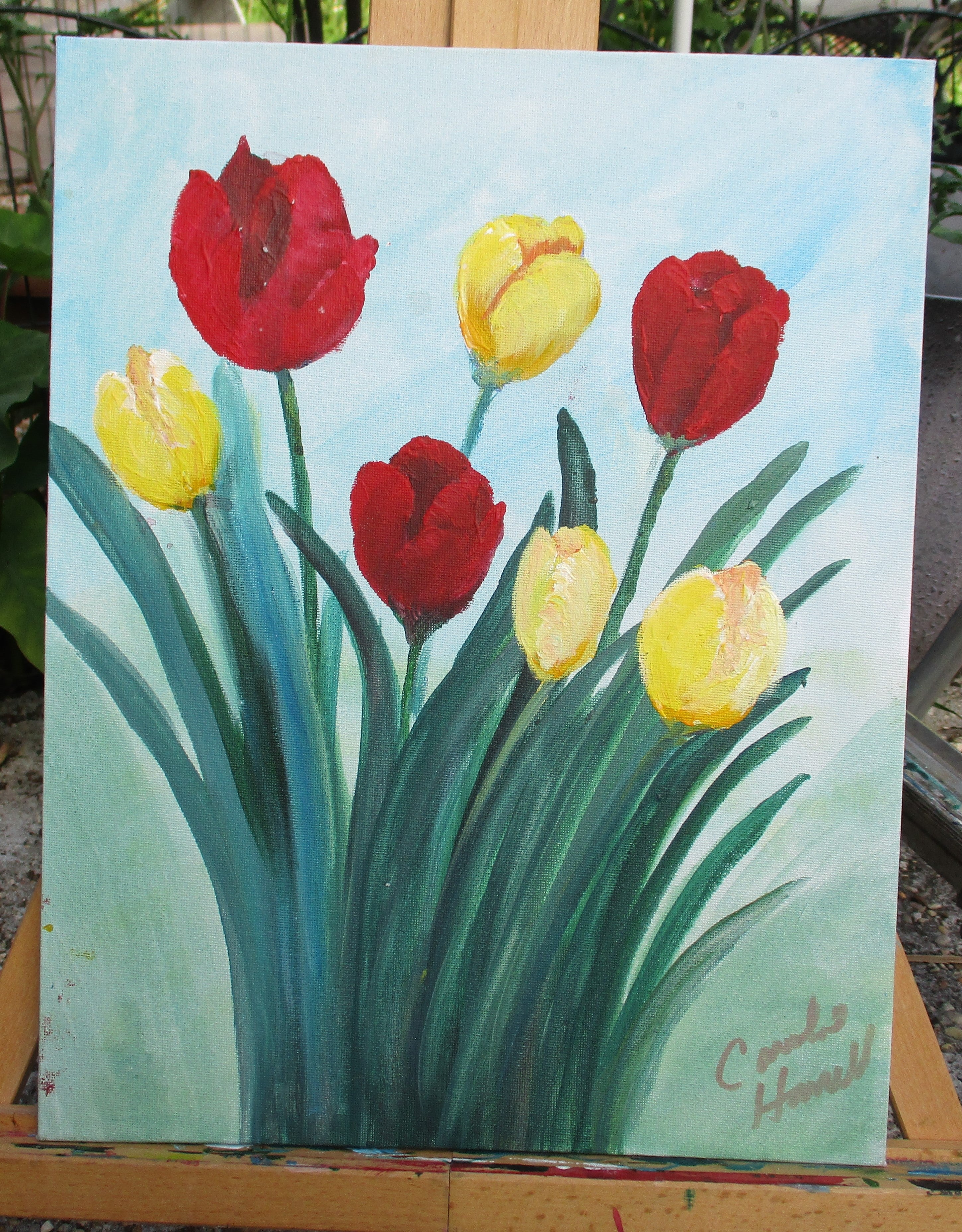 Painted Canvas Art Tulips Painting 14x11