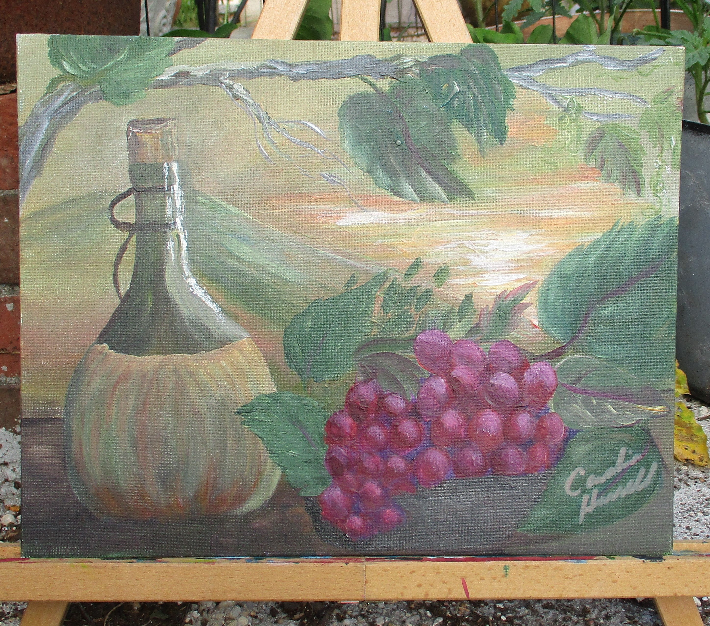 Painted Canvas Art Wine painting 14x11
