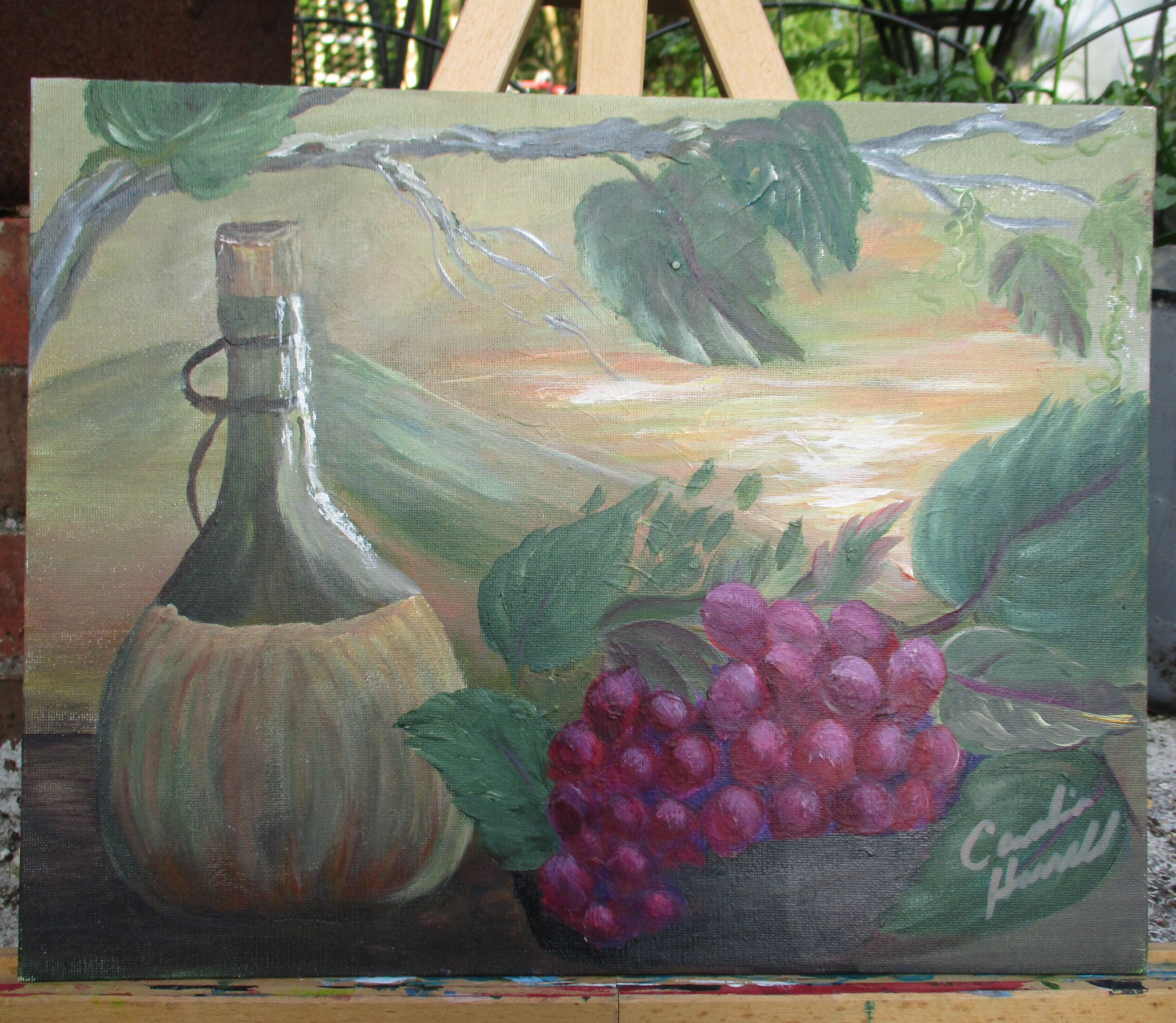 Painted Canvas Art Wine painting 14x11
