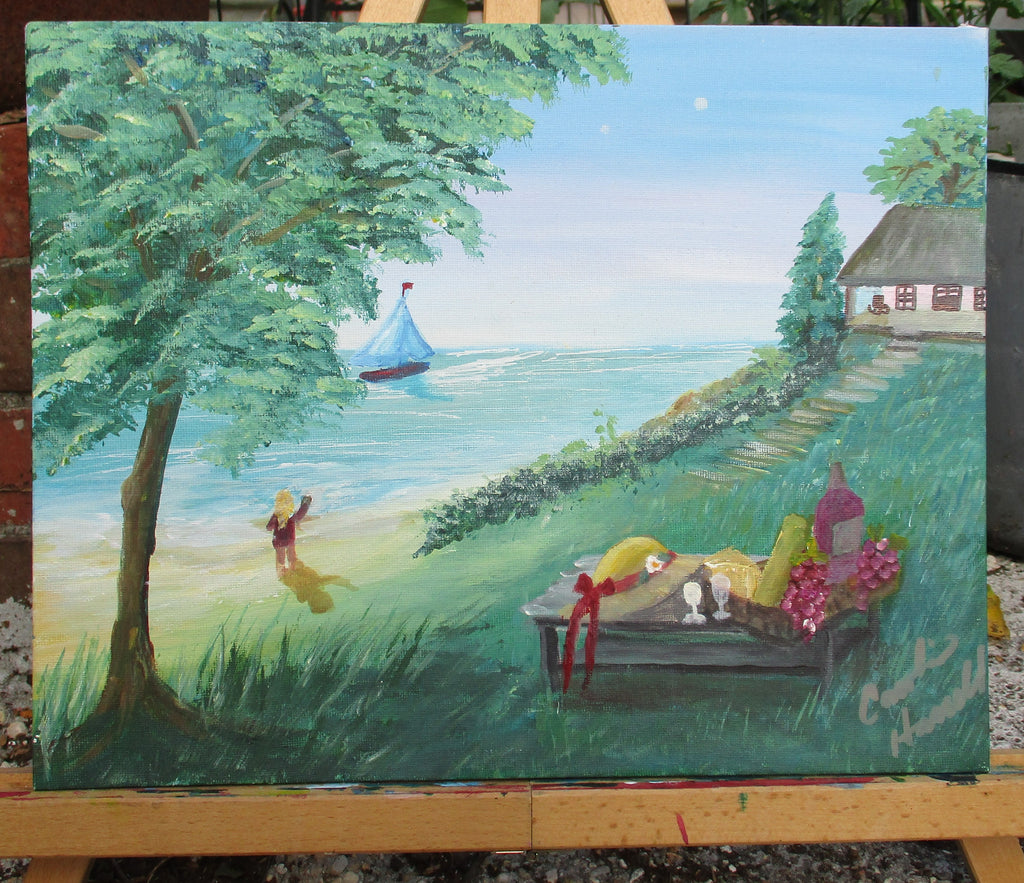 Painted Canvas Art Passing Sailboat Painting 14 x 11