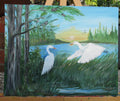 Painted Canvas Art Mated Egret Birds Painting 14x11