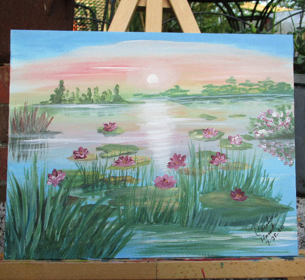 Painted Canvas Art Water Lilies Painting 11x14