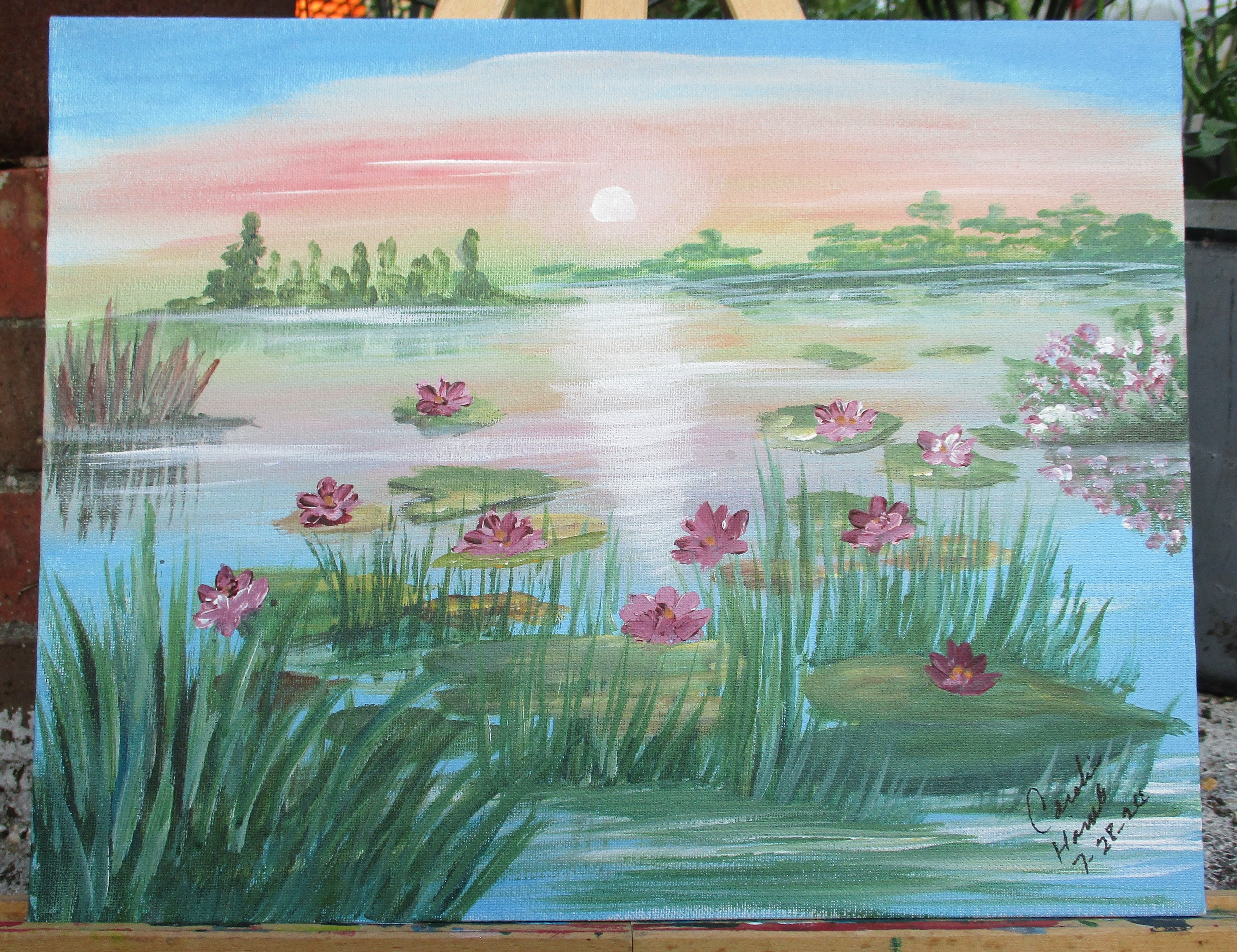 Painted Canvas Art Water Lilies Painting 11x14