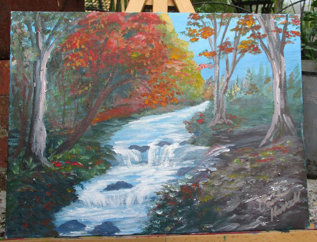 Painted Canvas Art Autum Fall Waterfall