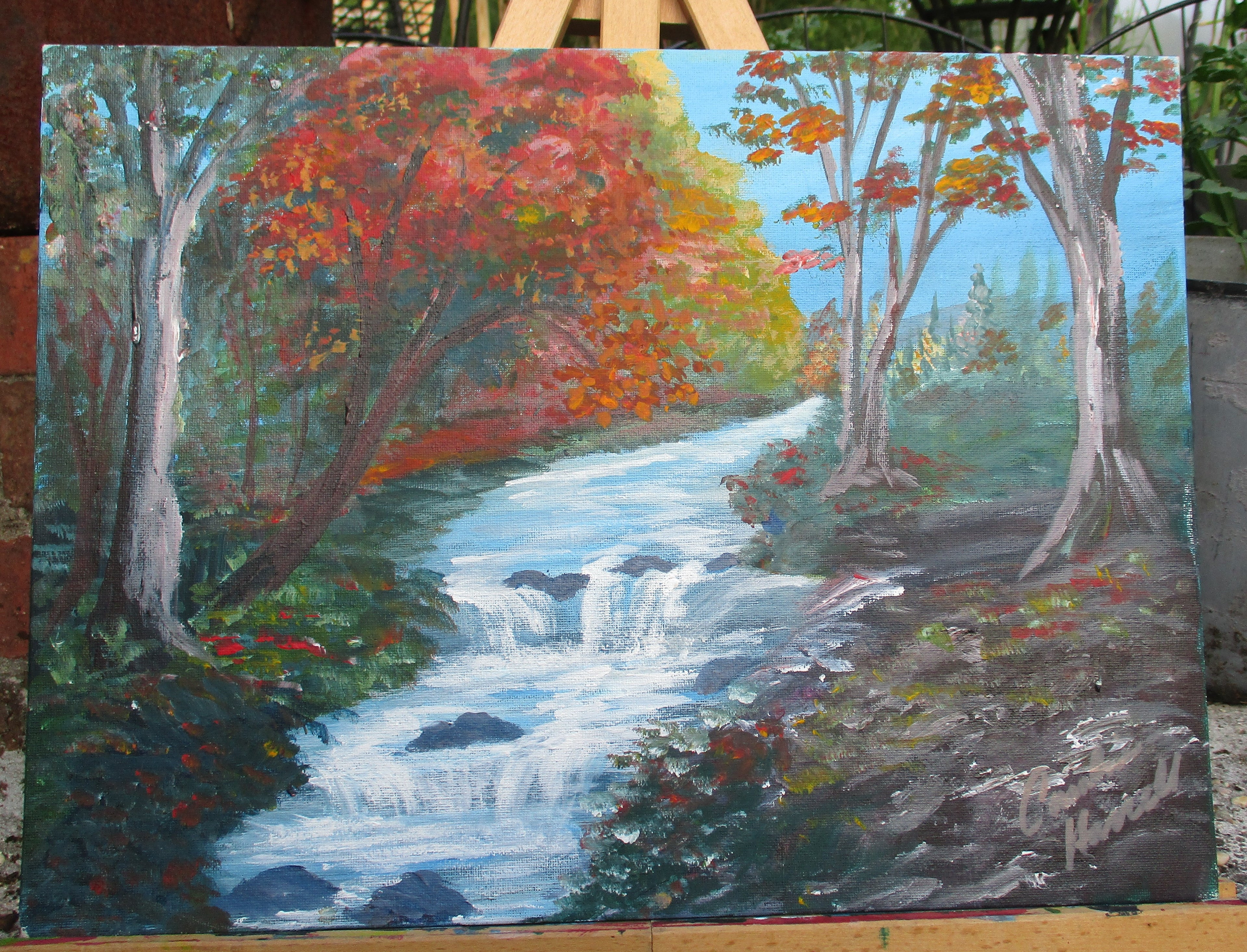 Painted Canvas Art Autum Fall Waterfall