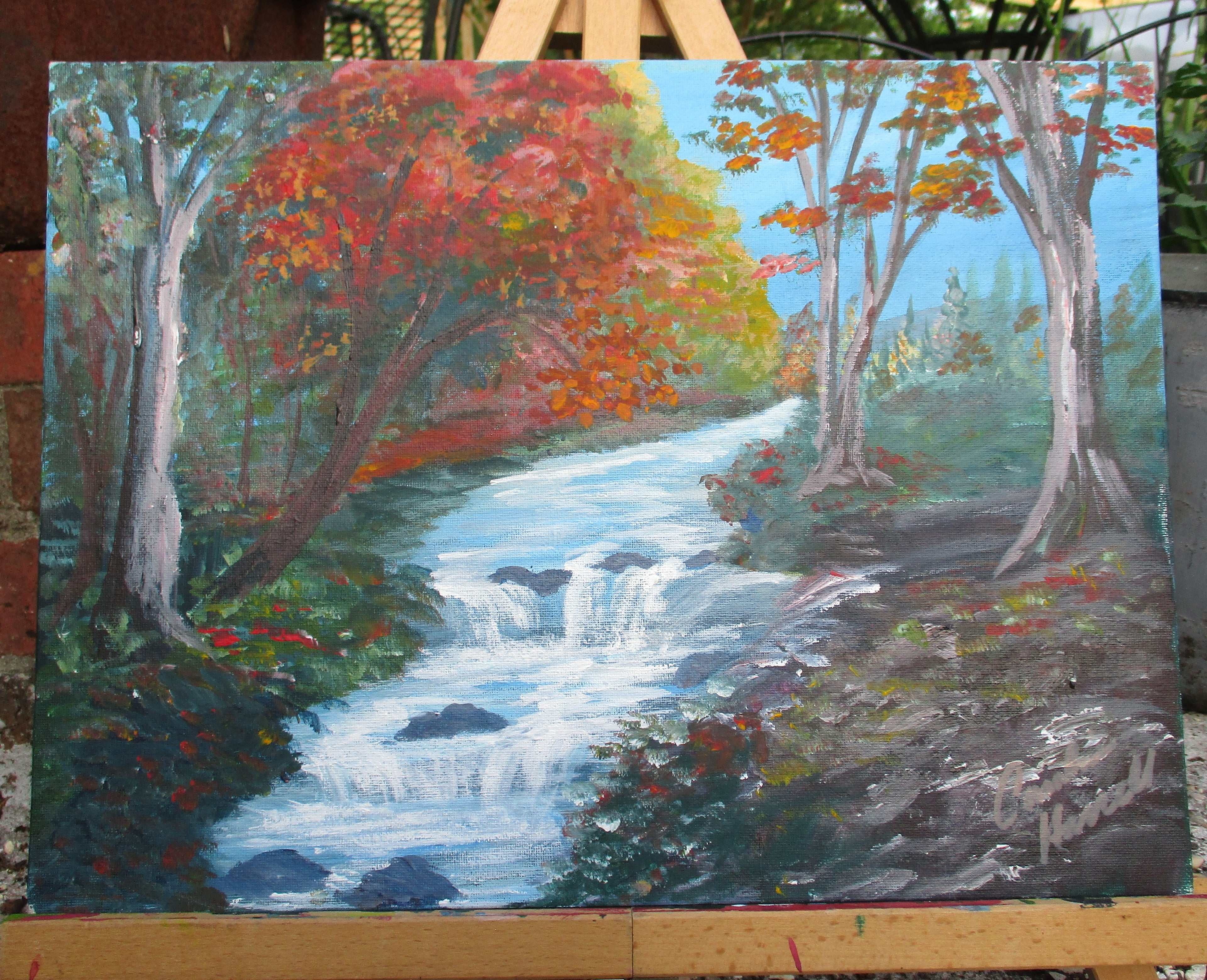 Painted Canvas Art Autum Fall Waterfall