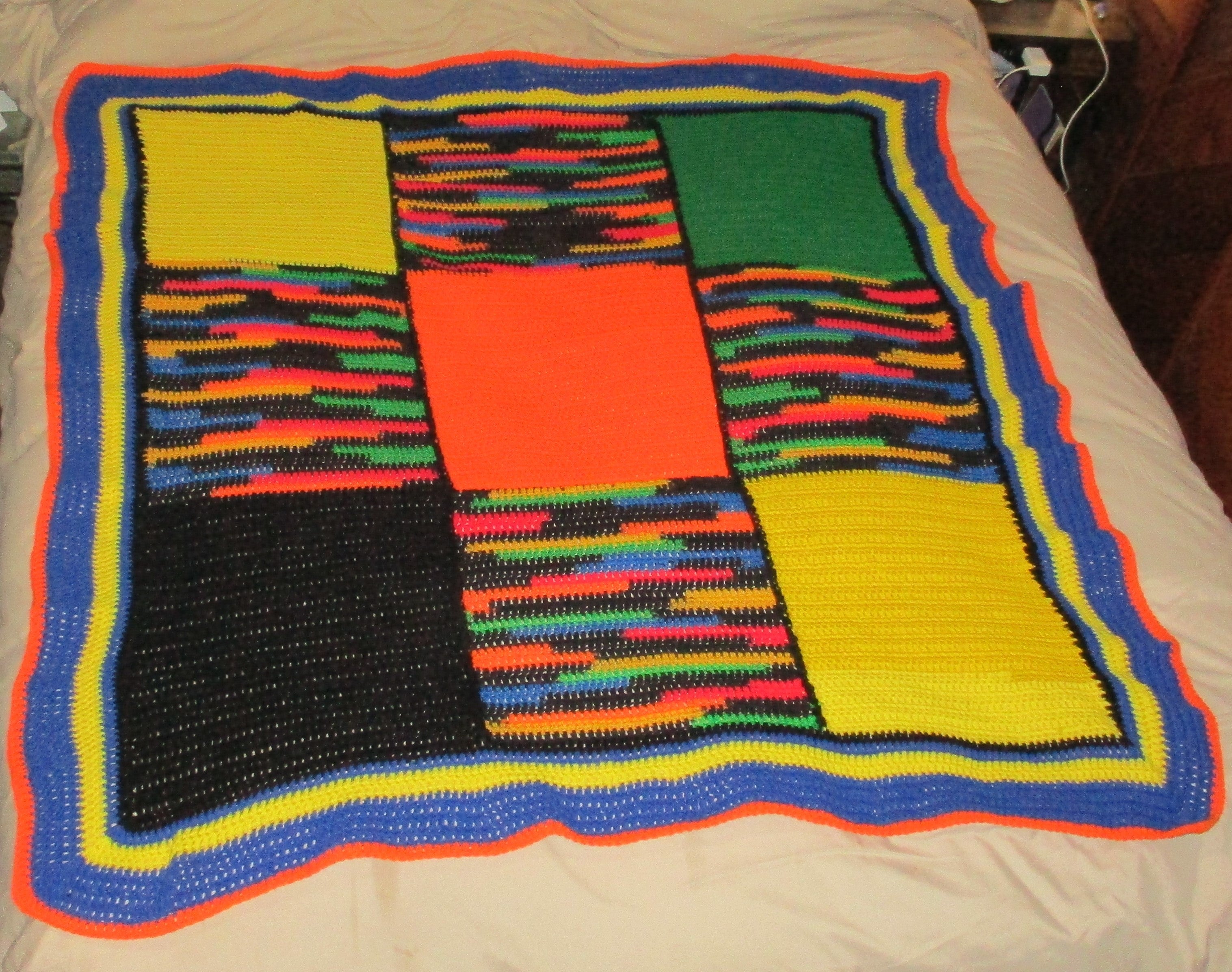 Hand Crocheted One-of-a-kind Blanket Afghan Bright 55x55