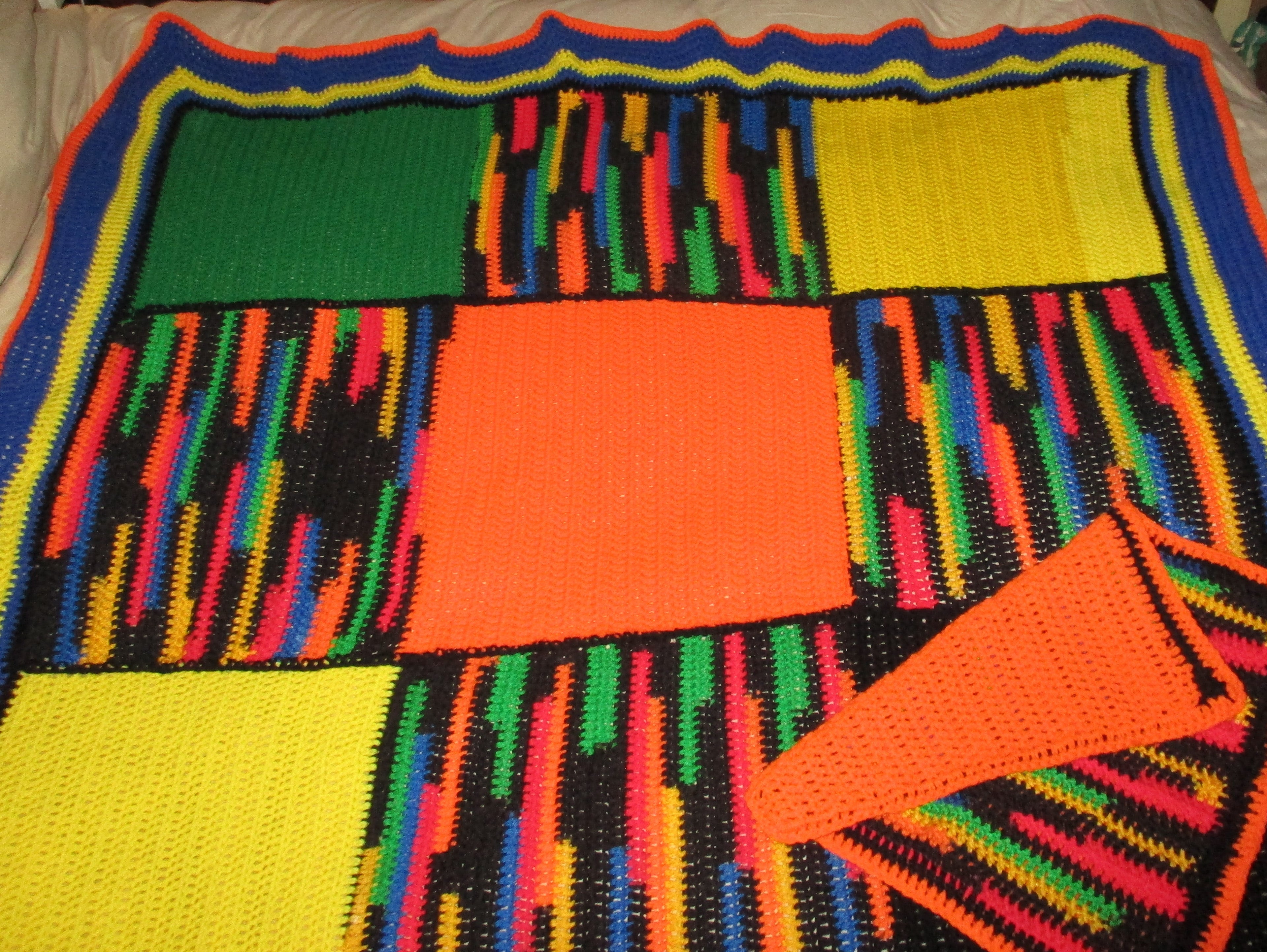 Hand Crocheted One-of-a-kind Blanket Afghan Bright 55x55