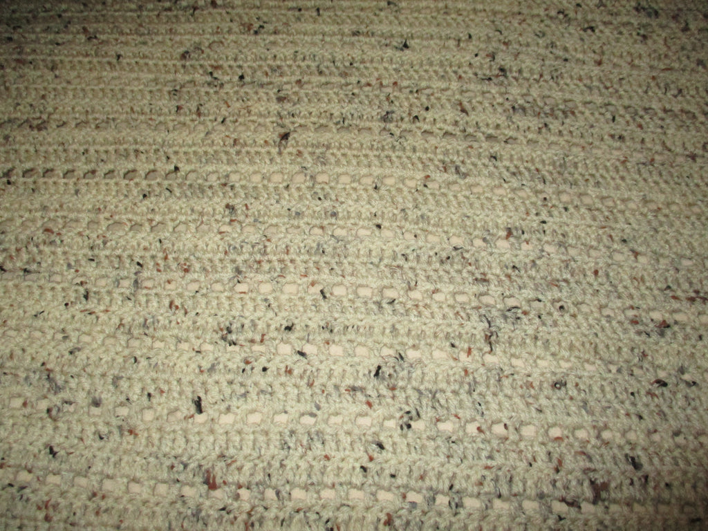 Hand Crocheted One-of-a-kind Blanket Afghan Sand Color Textured Soft 82x58