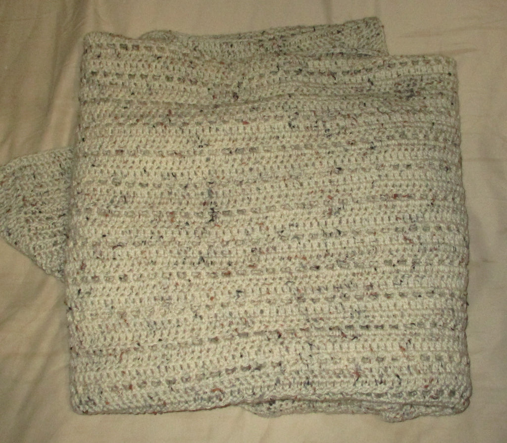 Hand Crocheted One-of-a-kind Blanket Afghan Sand Color Textured Soft 82x58