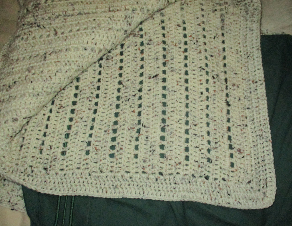 Hand Crocheted One-of-a-kind Blanket Afghan Sand Color Textured Soft 82x58