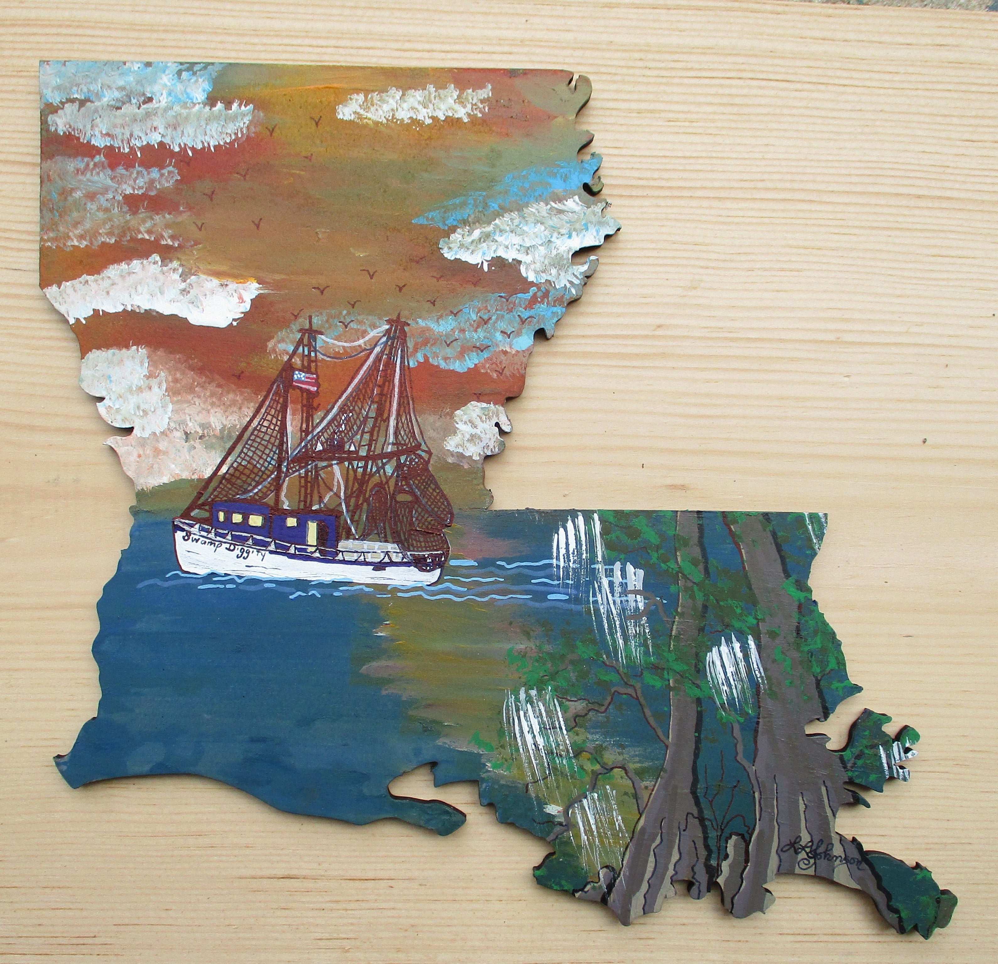 Louisiana Boot Art Fishing Boat