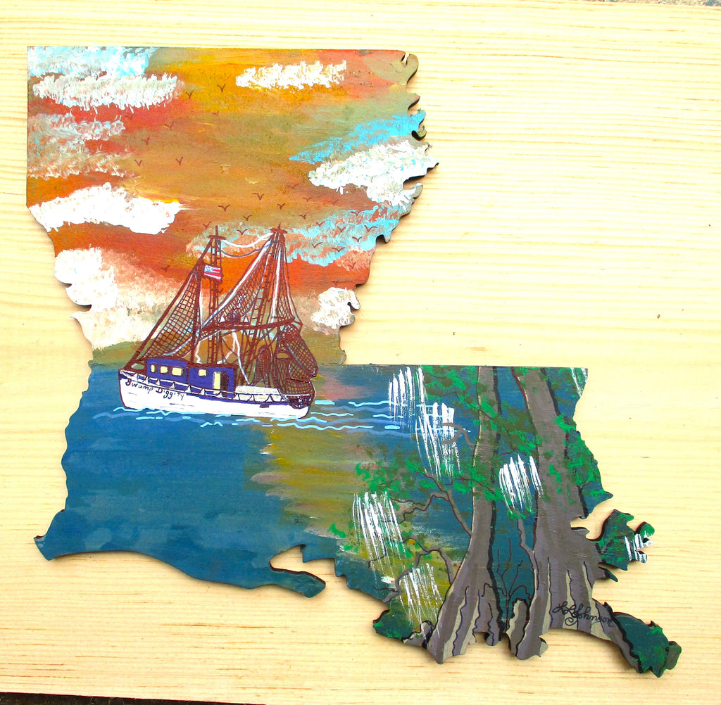 Louisiana Boot Art Fishing Boat