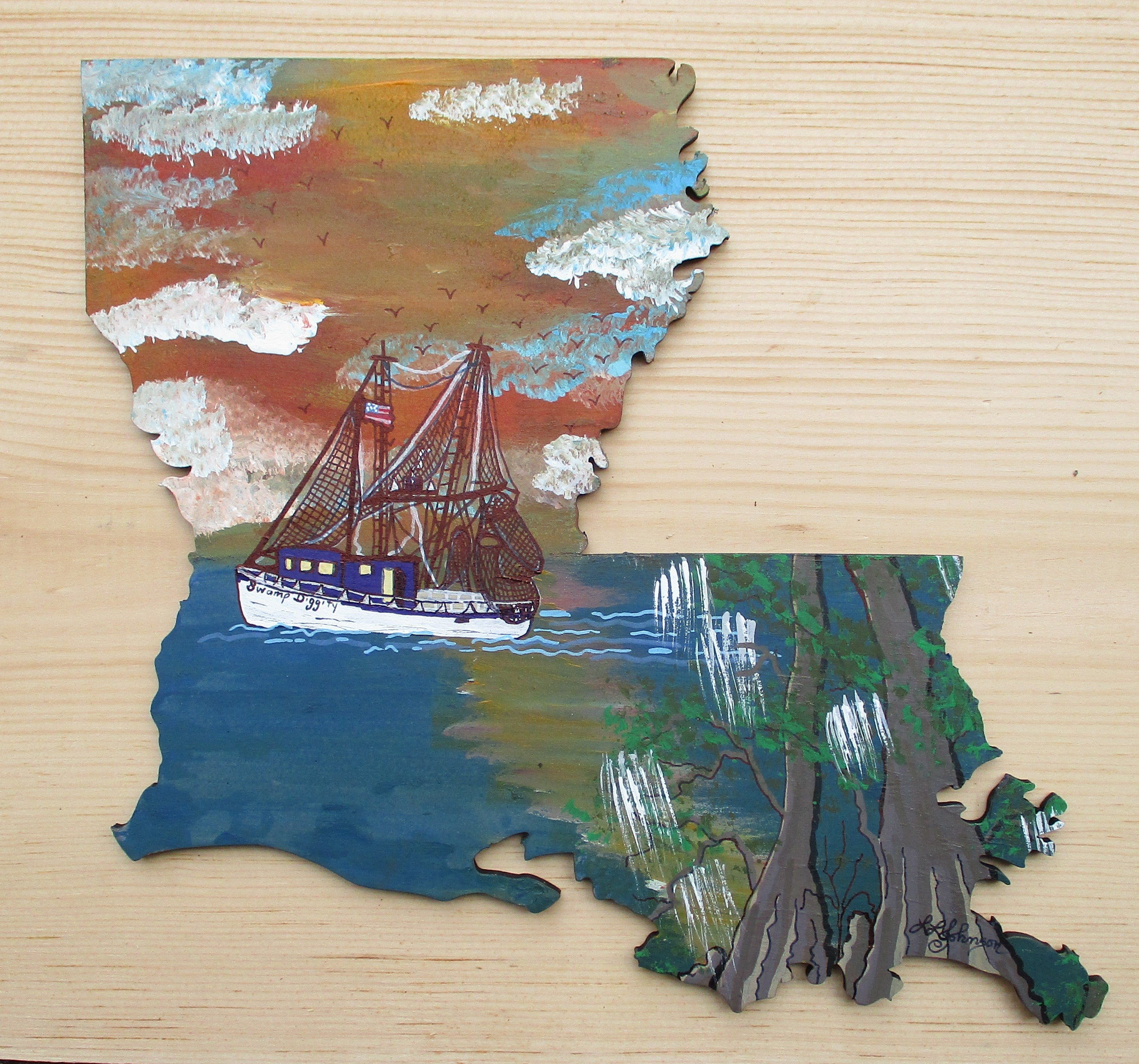 Louisiana Boot Art Fishing Boat