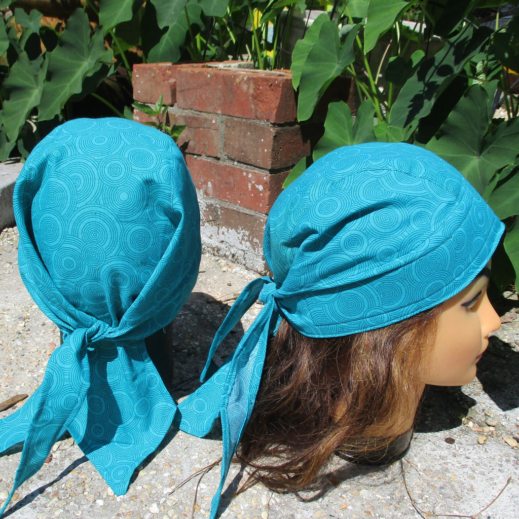 Do-Rag Bandanna with Sweatband Teal Swirls