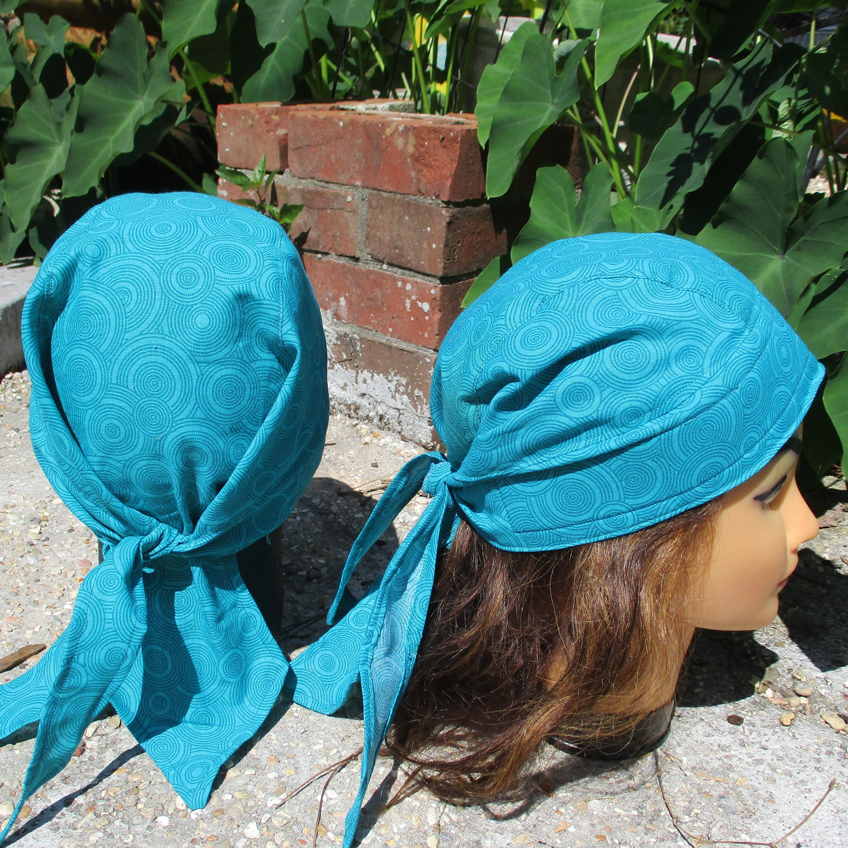 Do-Rag Bandanna with Sweatband Teal Swirls