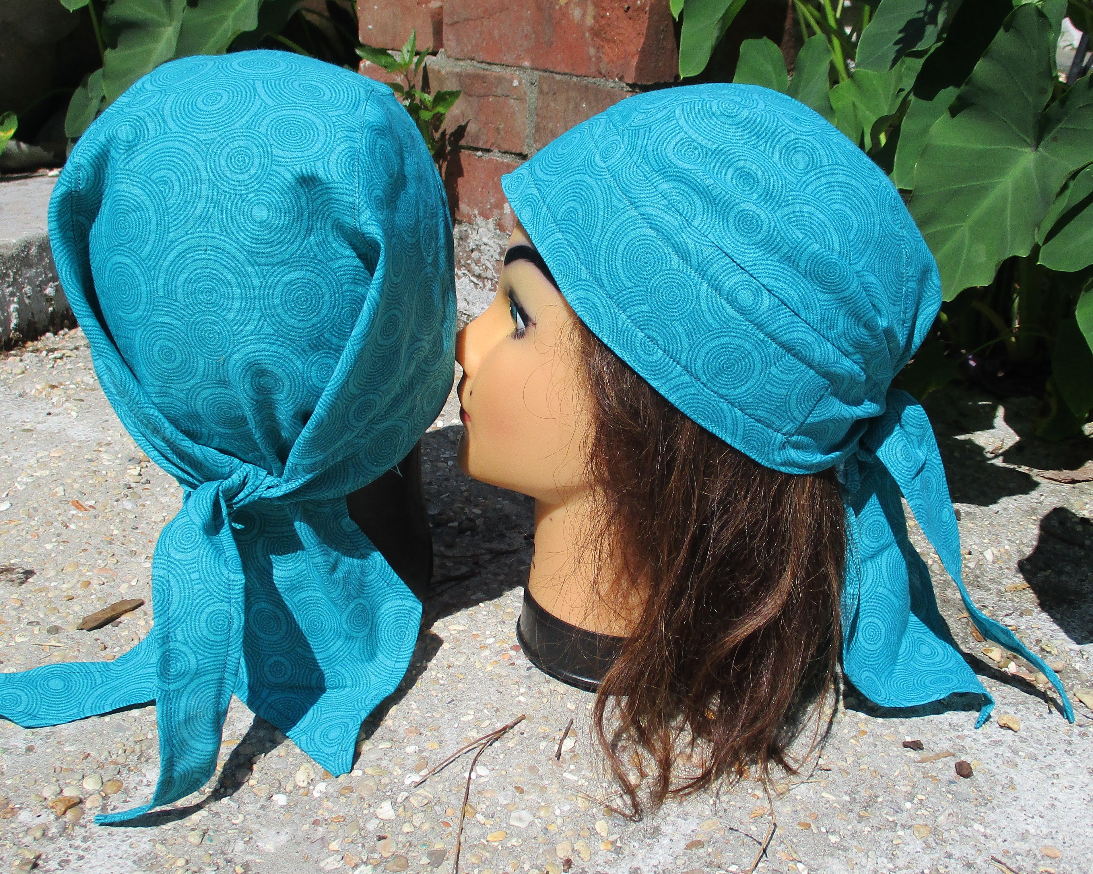 Do-Rag Bandanna with Sweatband Teal Swirls