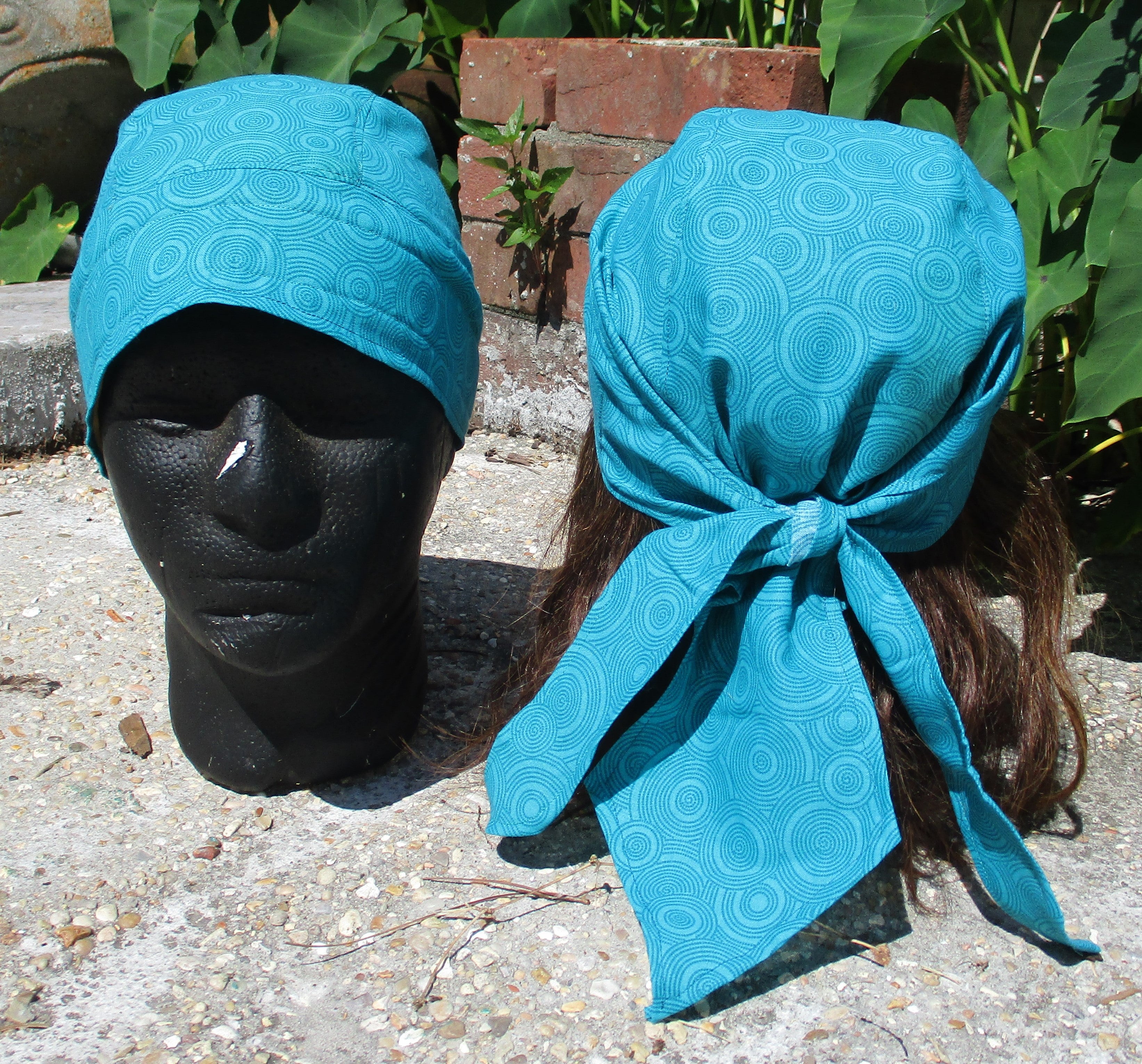 Do-Rag Bandanna with Sweatband Teal Swirls