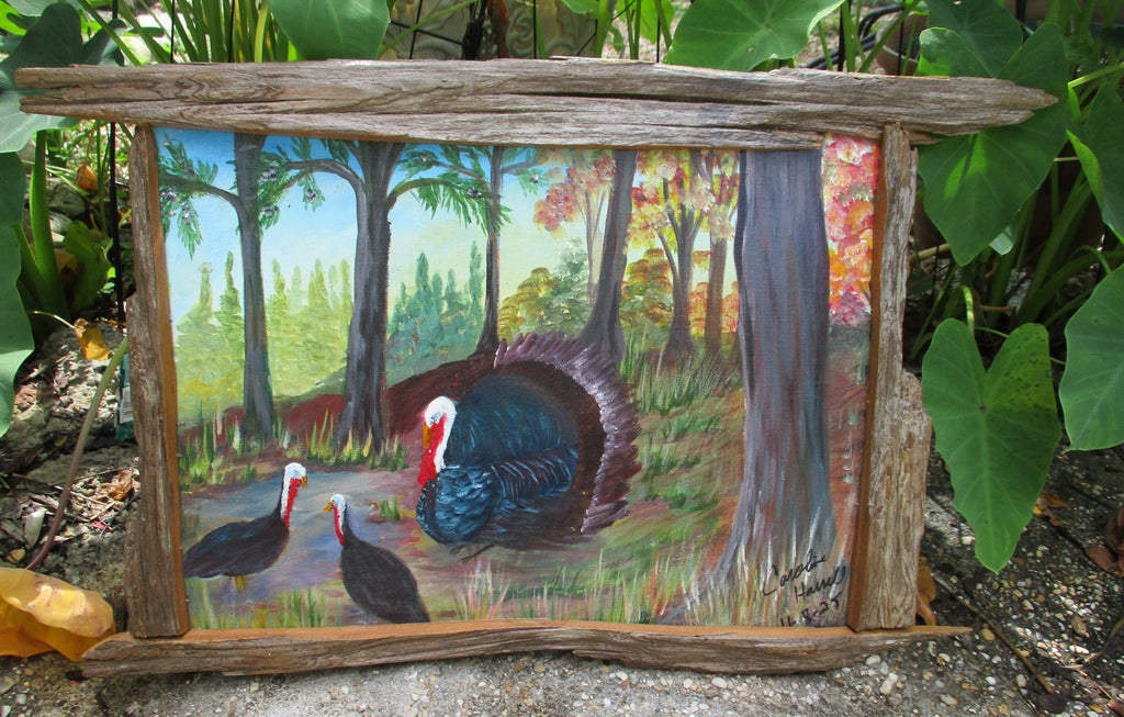 Driftwood framed turkey painting 13x18