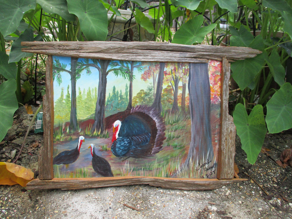 Driftwood framed turkey painting 13x18