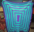 Hand Crocheted One-of-a-kind Blanket Afghan teal purple 56x72