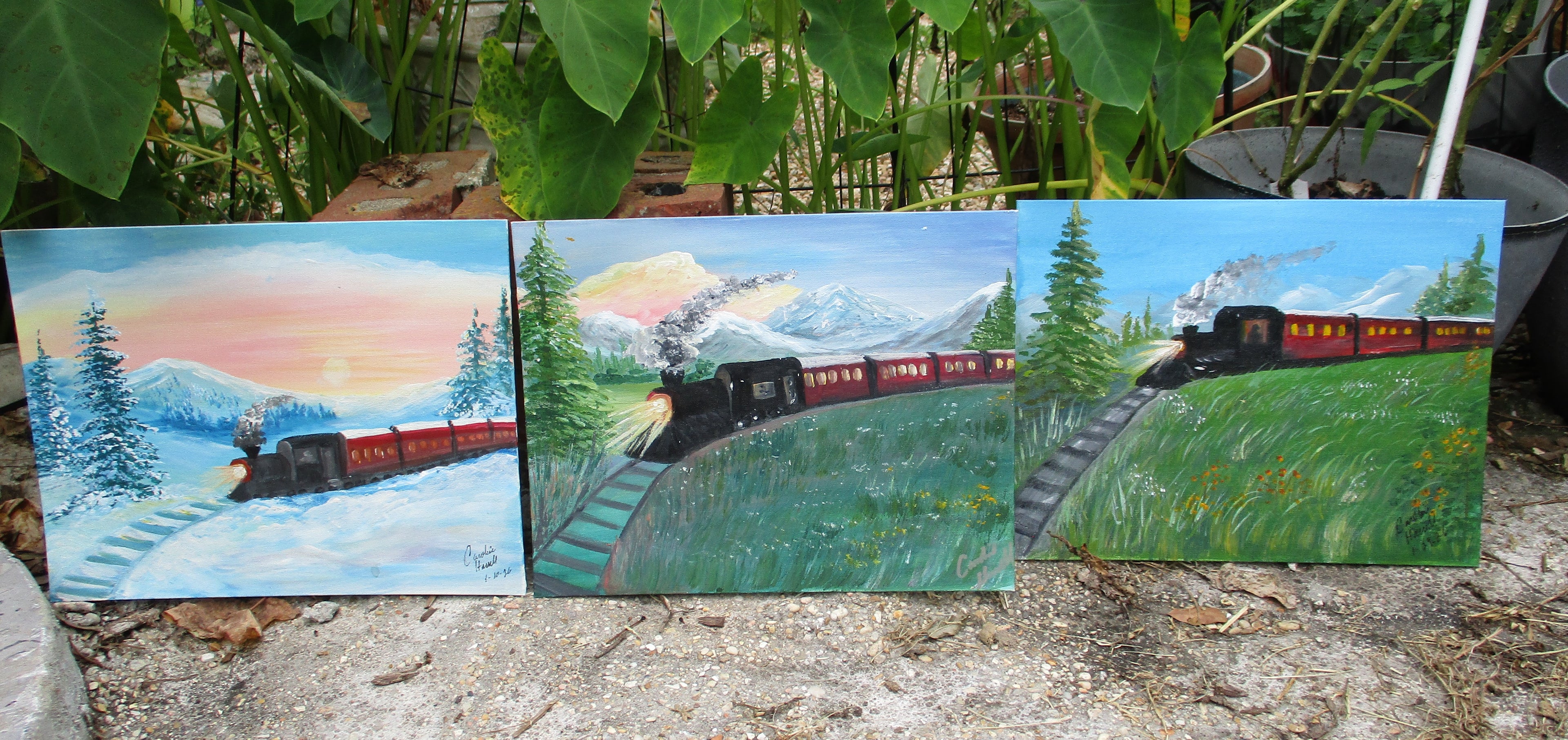 Painting Canvas Art Train Set 3 Paintings Railroad 11x14 each