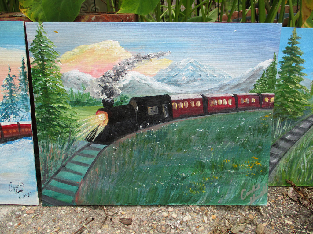 Painting Canvas Art Train Set 3 Paintings Railroad 11x14 each
