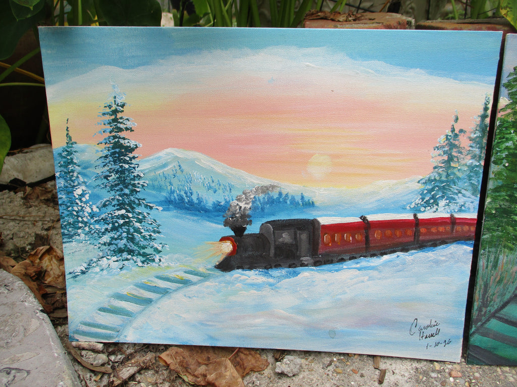 Painting Canvas Art Train Set 3 Paintings Railroad 11x14 each
