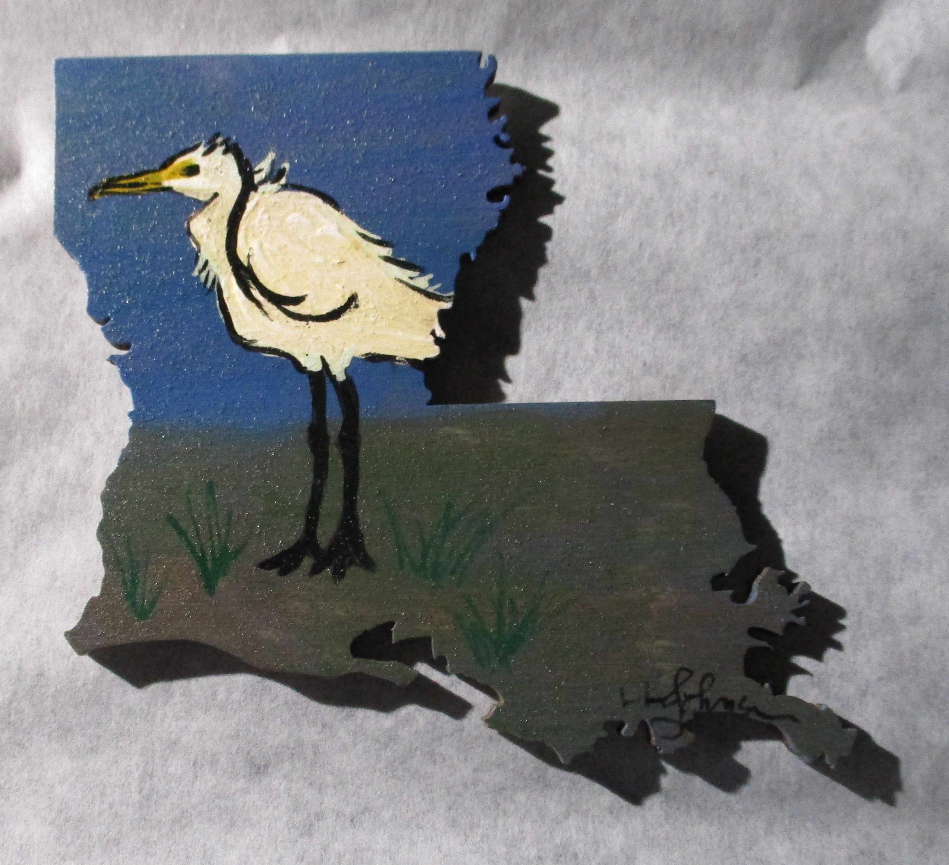 Louisiana boot mini art magnet weathered egret