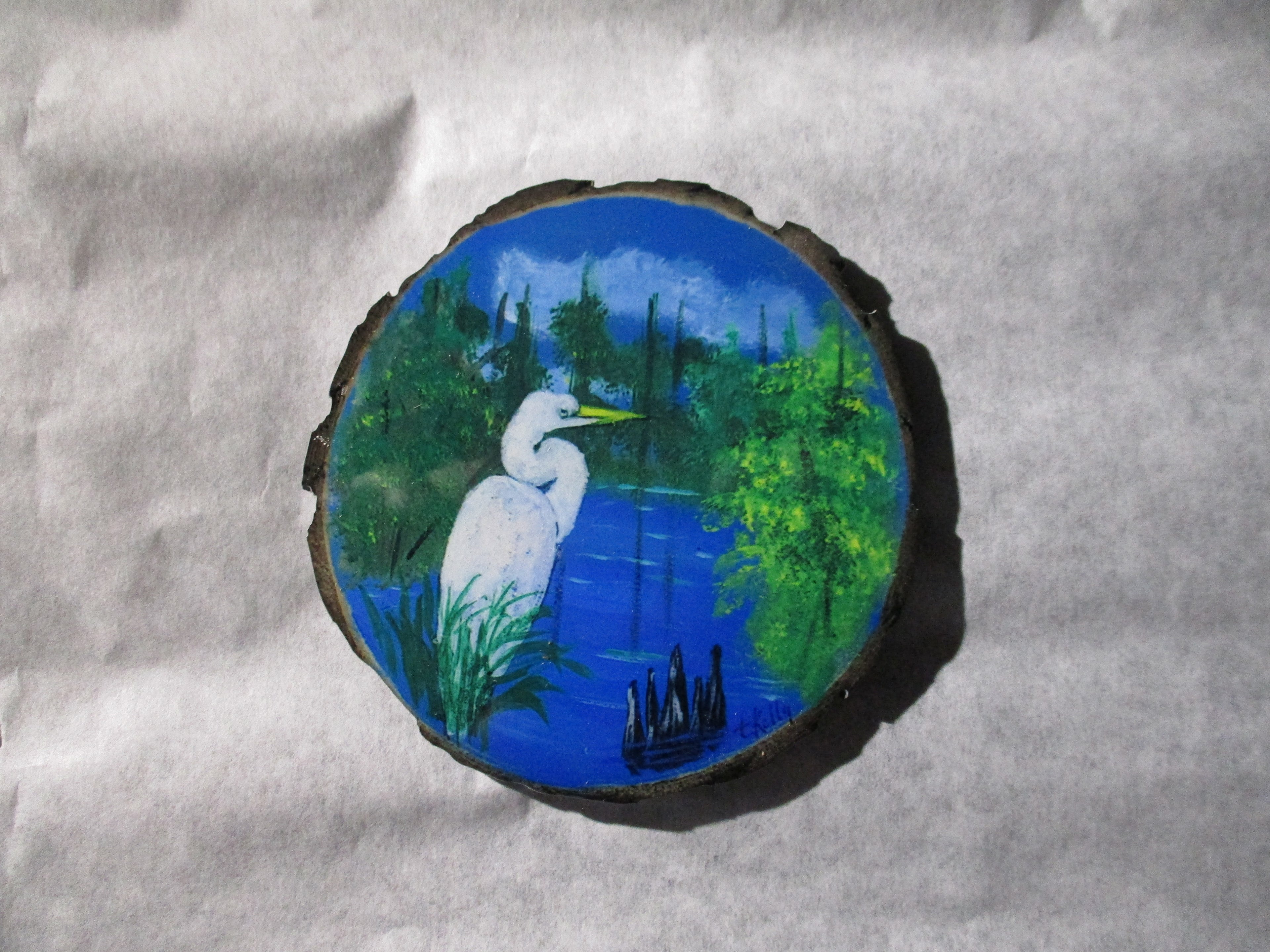 mini art magnet egret bird in swamp circle