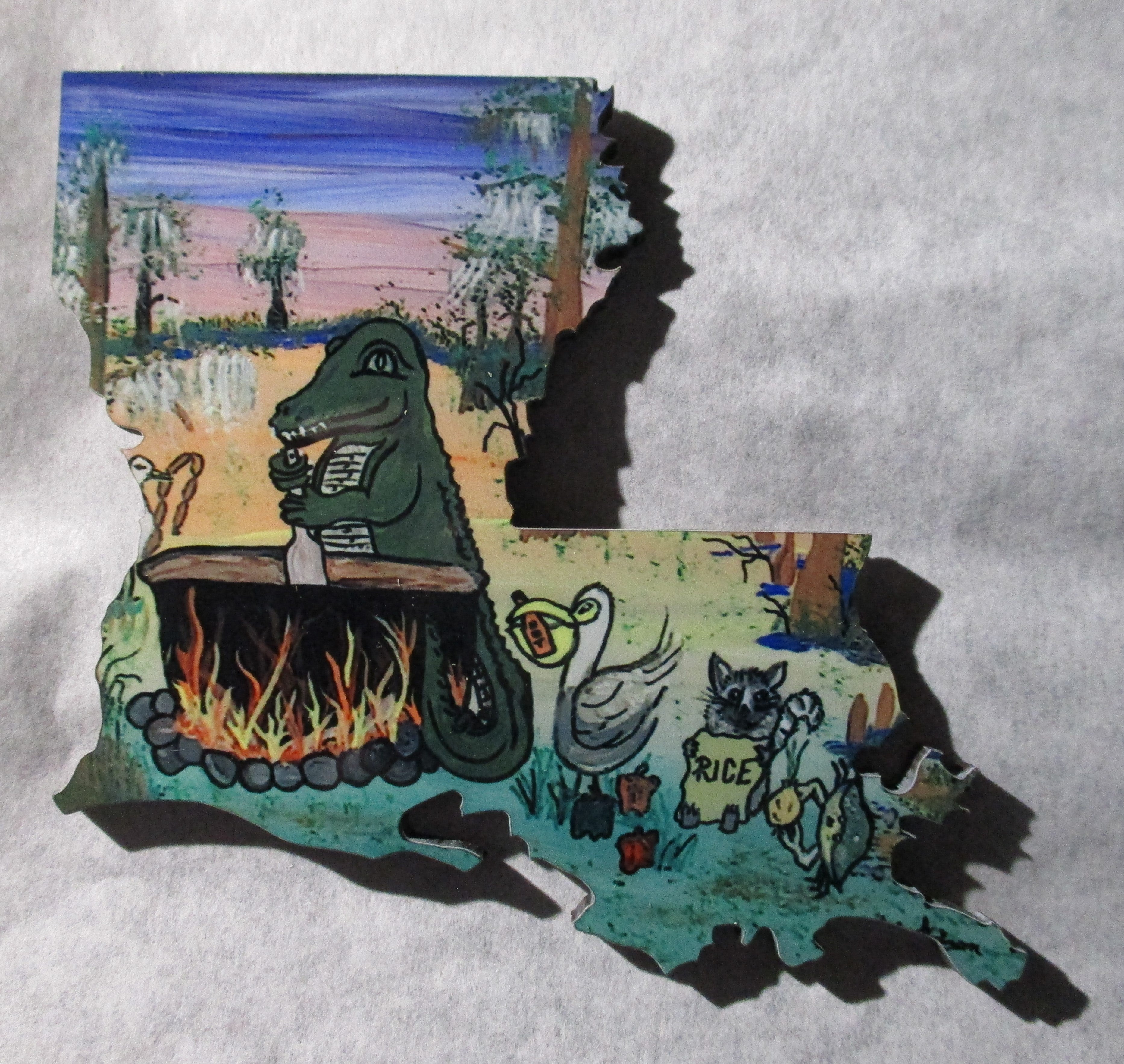 Louisiana boot mini art magnet gumbo in bayou gator crawfish coon crab