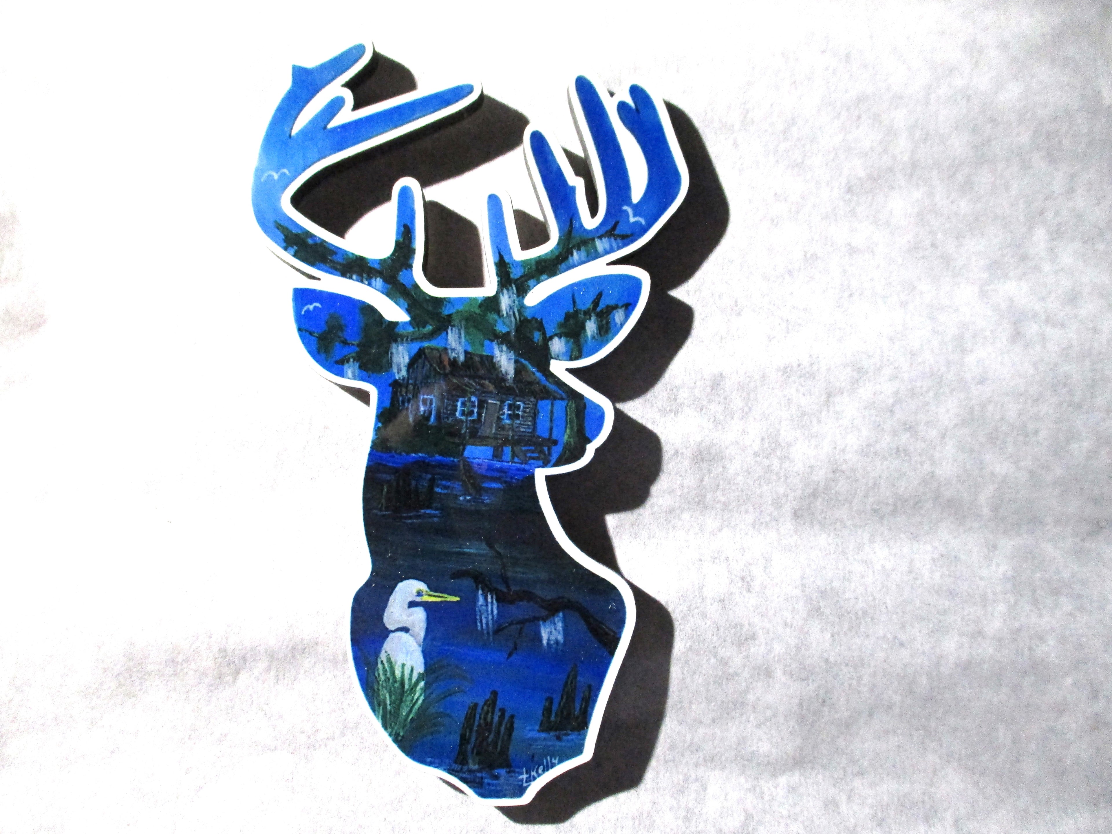 mini art magnet Deer Head Shaped cabin swamp bayou egret