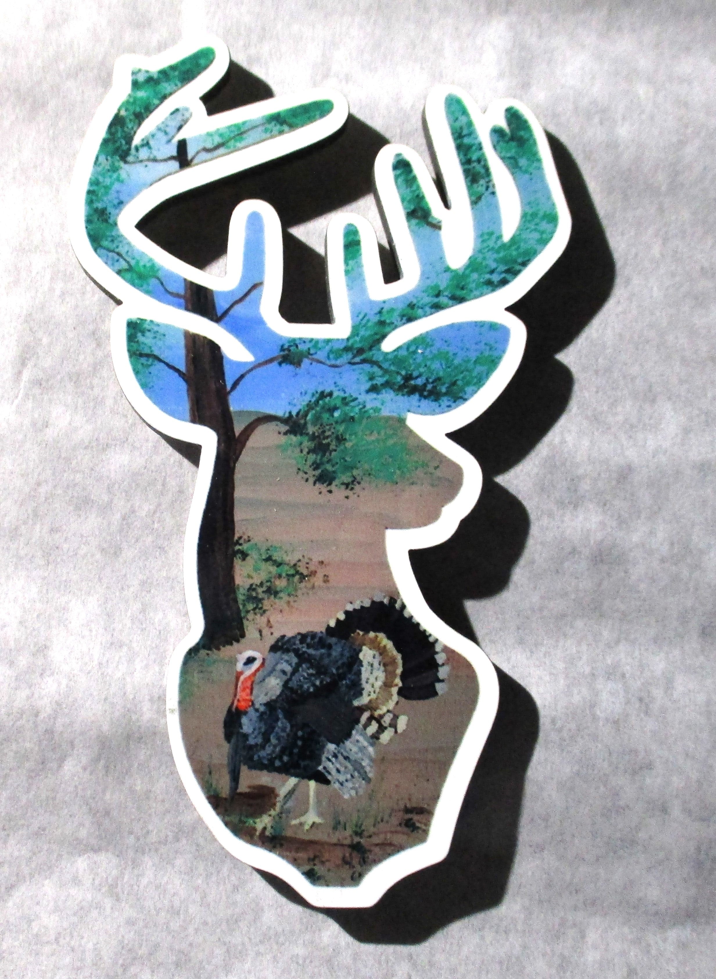 mini art magnet Deer Head Shaped Gobbler Turkey In Woods