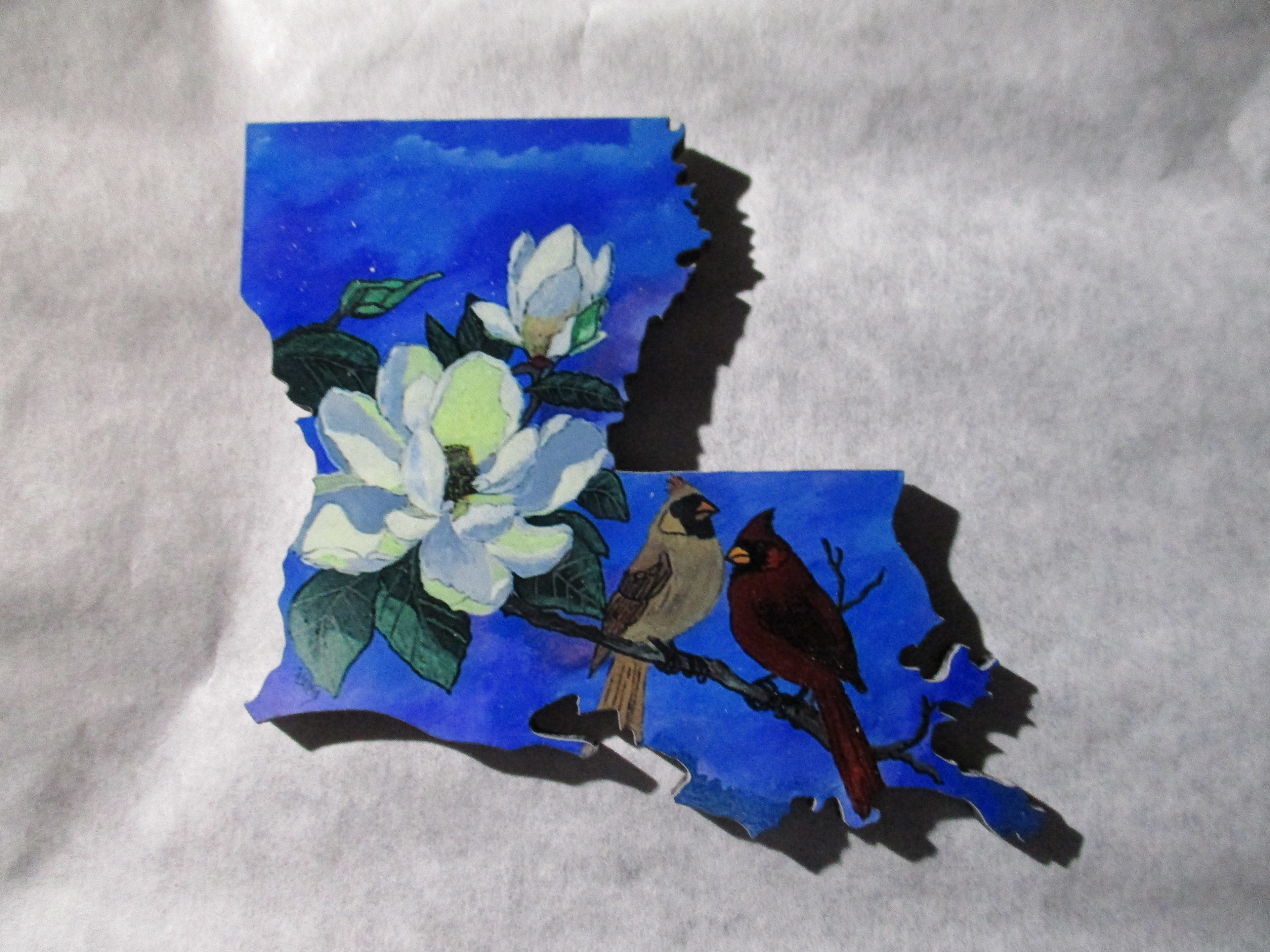 Louisiana boot mini art magnet red bird couple magnolia flower