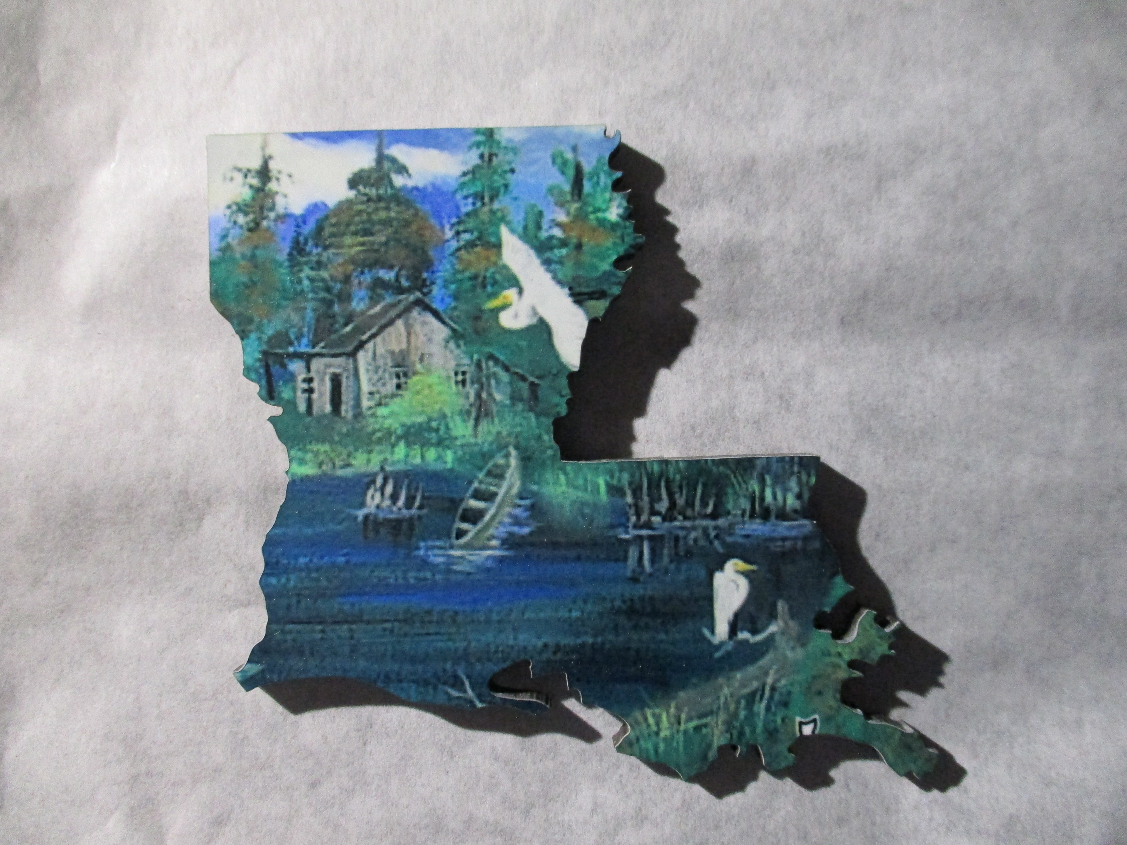 Louisiana boot mini art magnet egret cabin boat swamp bayou