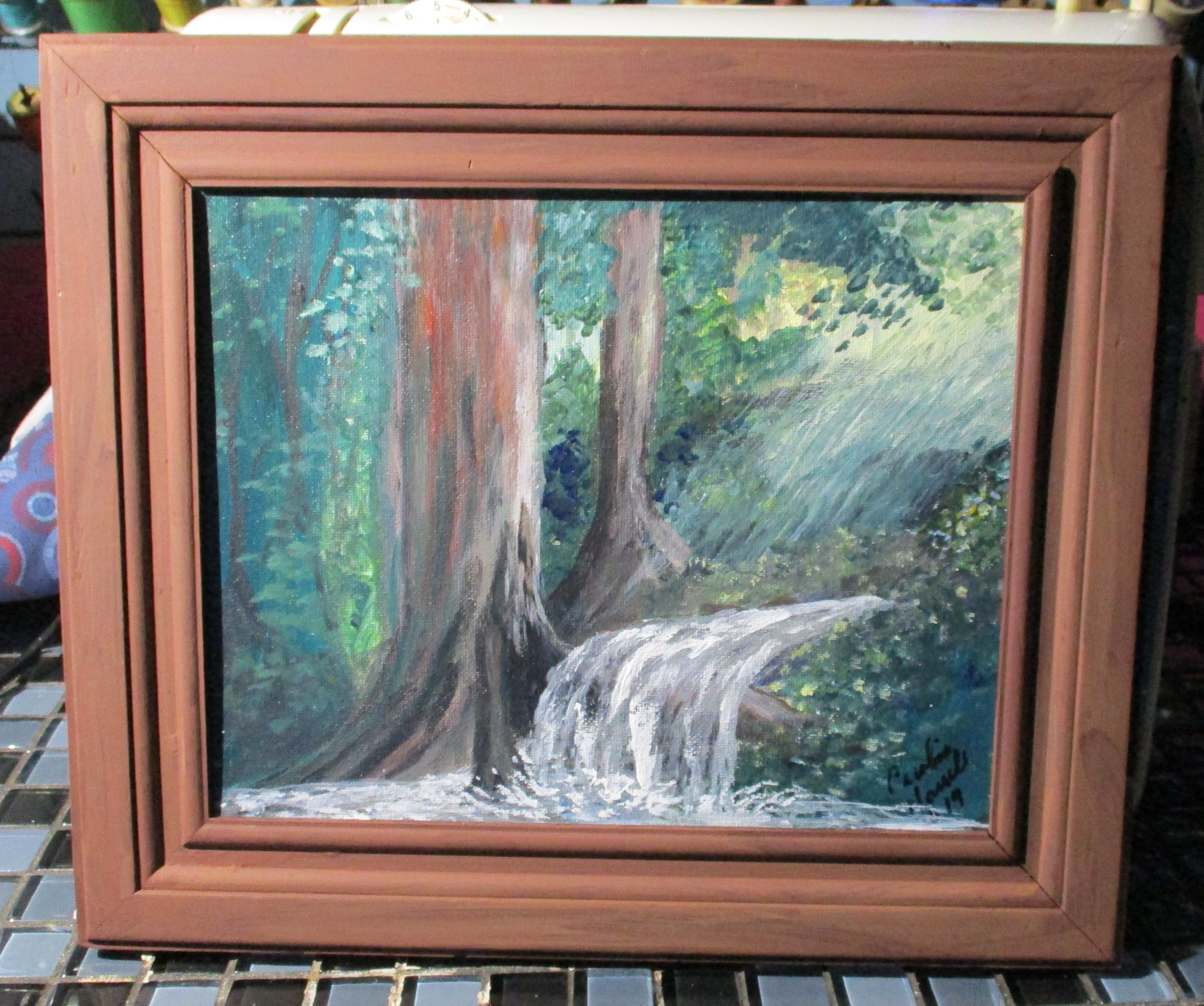 Framed Art Waterfall in woods scene